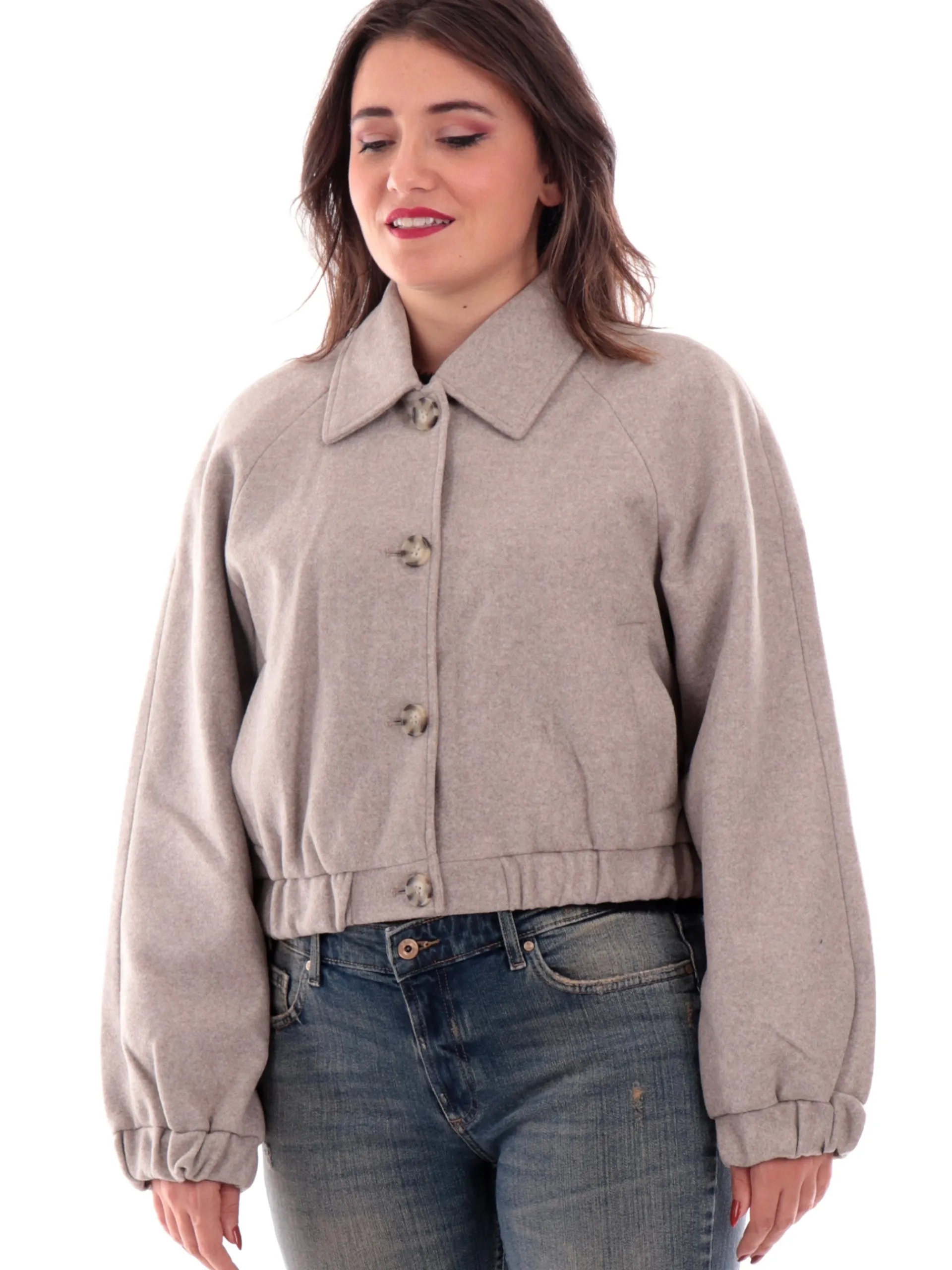 ONLY Giubbini*Giubbino crop grigio da donna Life Collar 15321922