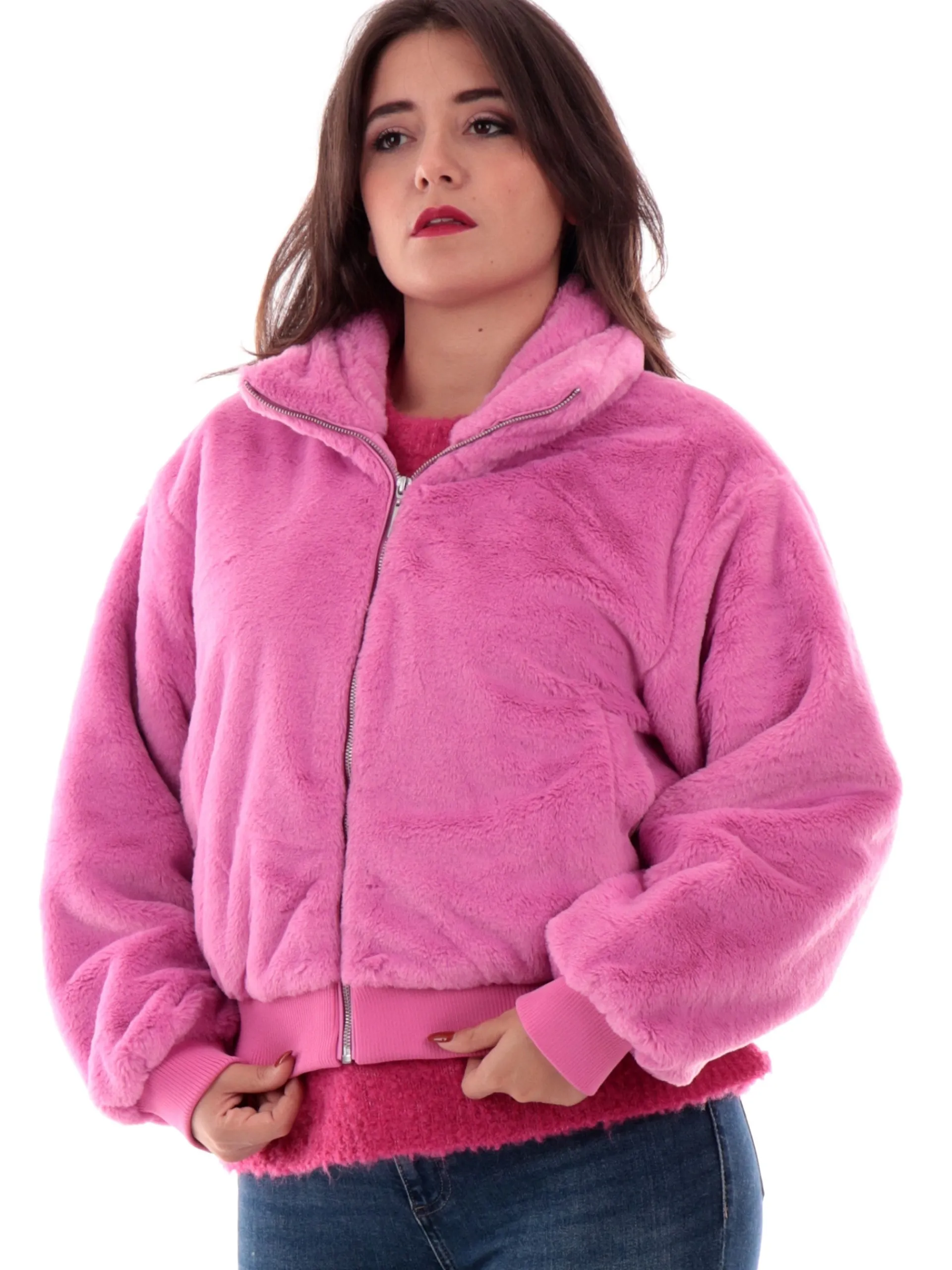 ONLY Giubbini*Giubbino pelliccia eco rosa da donna full zip 15327330