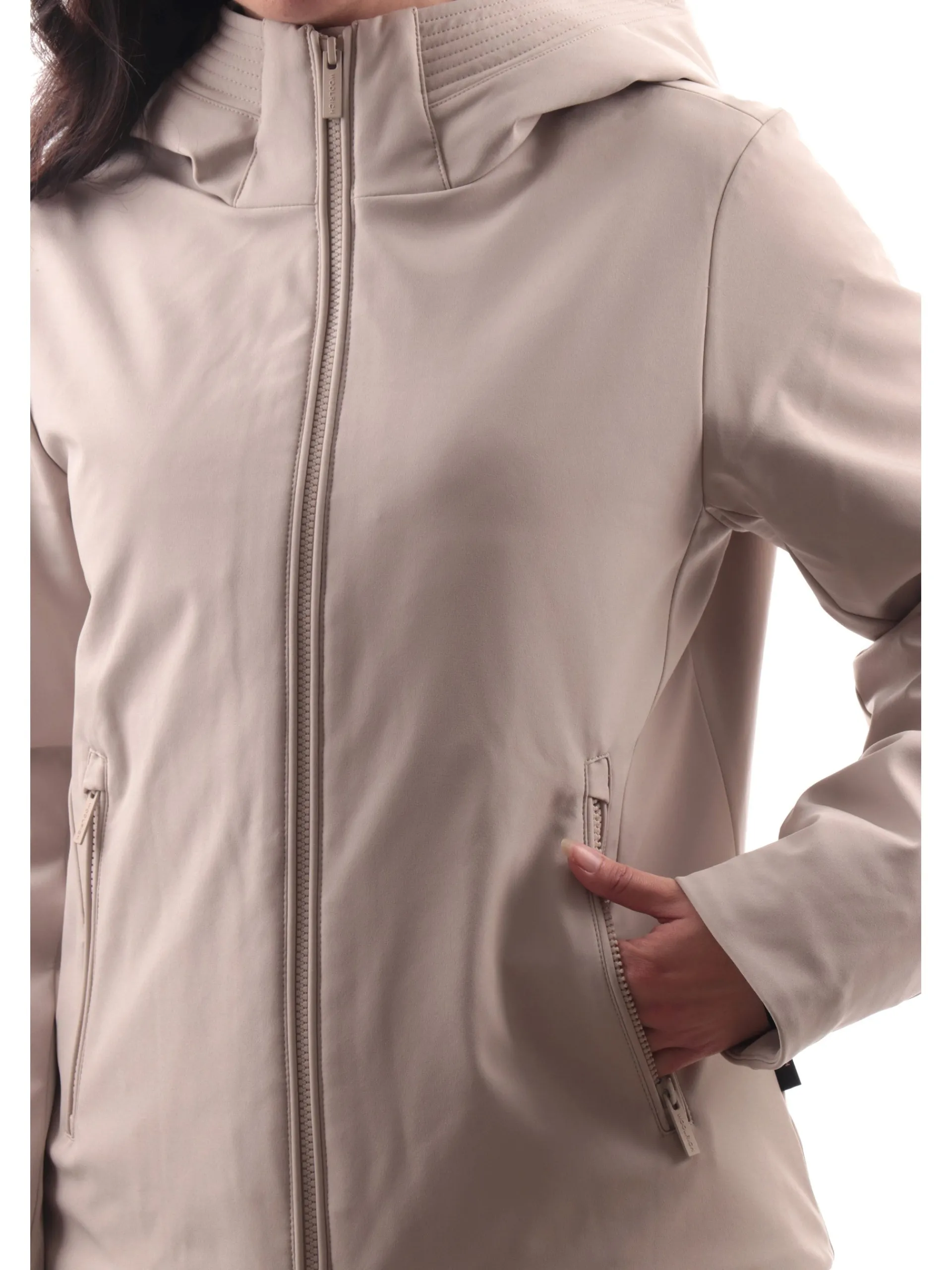 WOOLRICH Giubbini*Giubbino beige da donna Firth Down full zip con cappuccio 1016FRUT3496