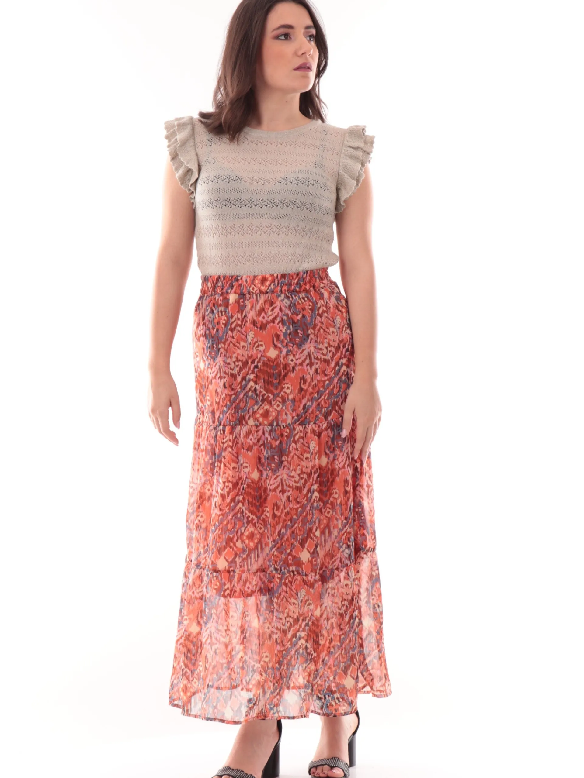 ONLY Gonne*Gonna donna arancione fantasia foulard svasata 15341603