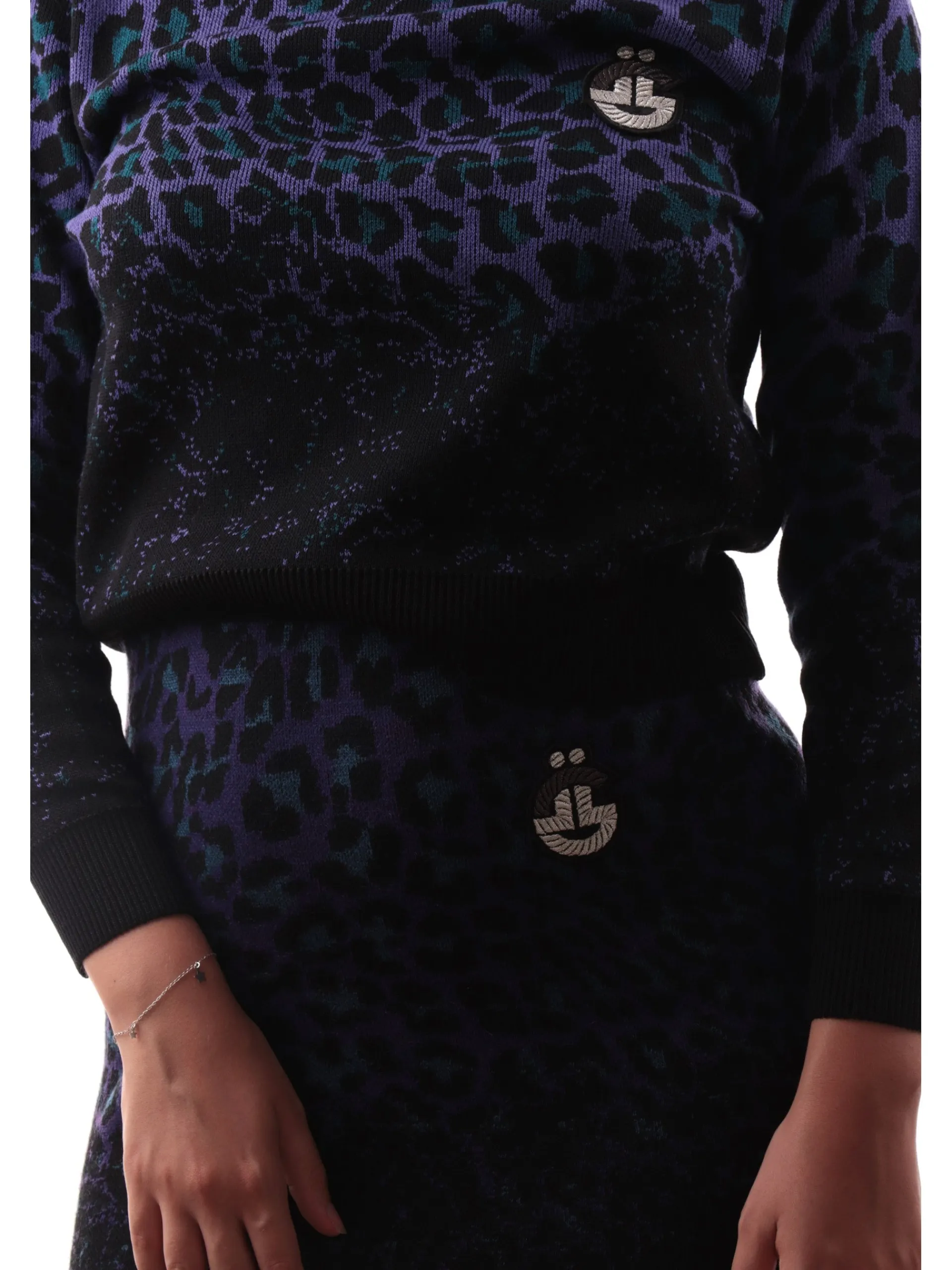 GAELLE Gonne*Gonna in Maglia Donna a Fantasia Maculata Viola Verde e Nera GBDP14294