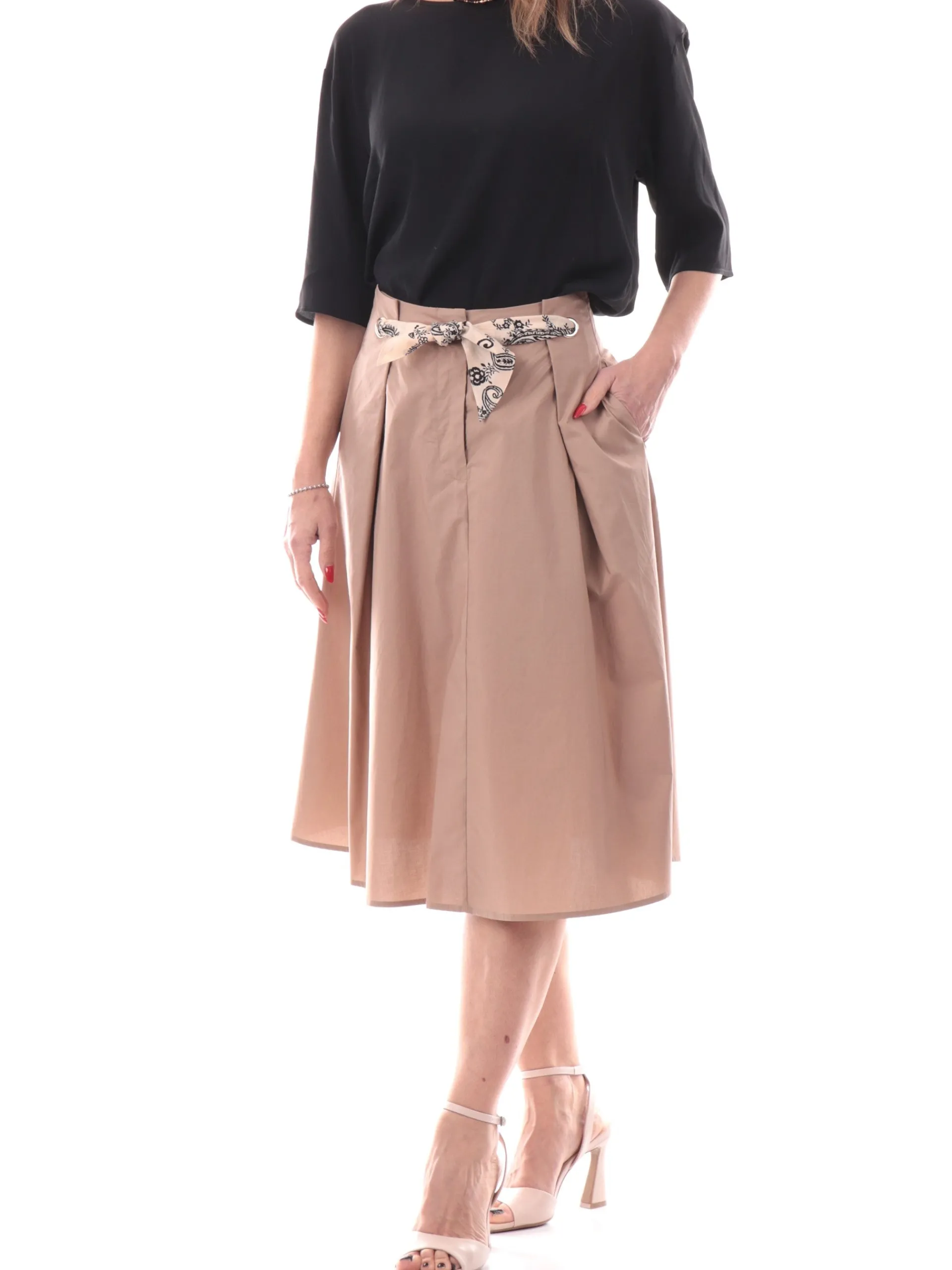 ANIS Gonne*Gonna lunga marrone da donna con cintura fantasia foulard 251C1250