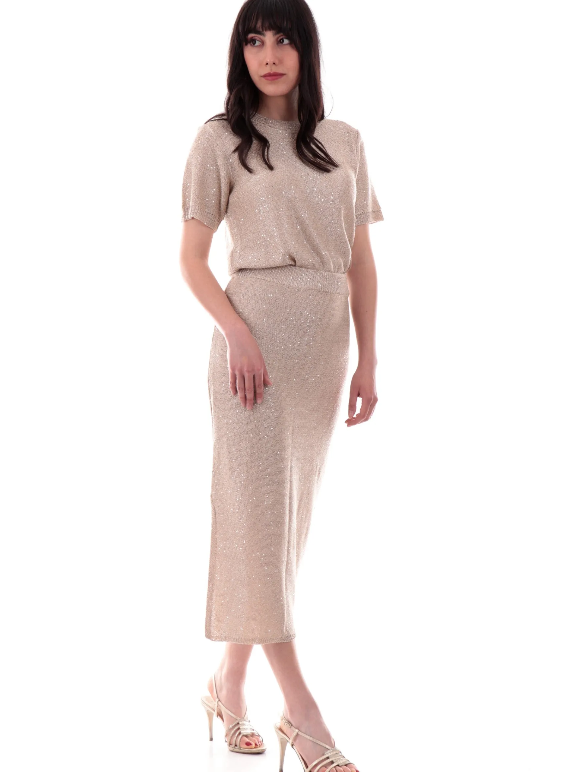 TIFFOSI Gonne*Gonna lunga beige e oro con piccole paillets oro 10059944168