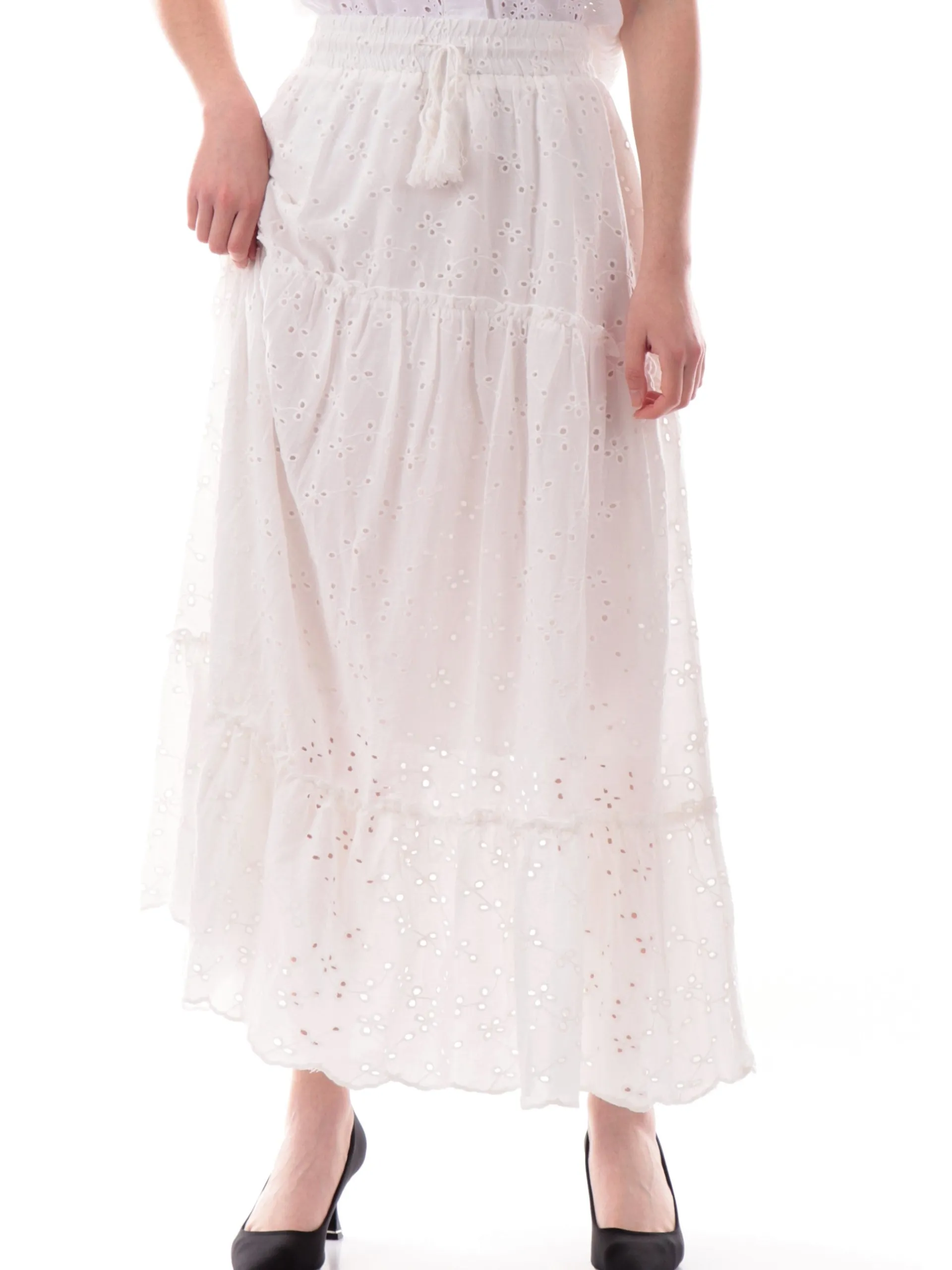 MOLLYBRACKEN Gonne*Gonna Molly Bracken bianca da donna a balze in pizzo macrame sangallo GL709DEWHITE