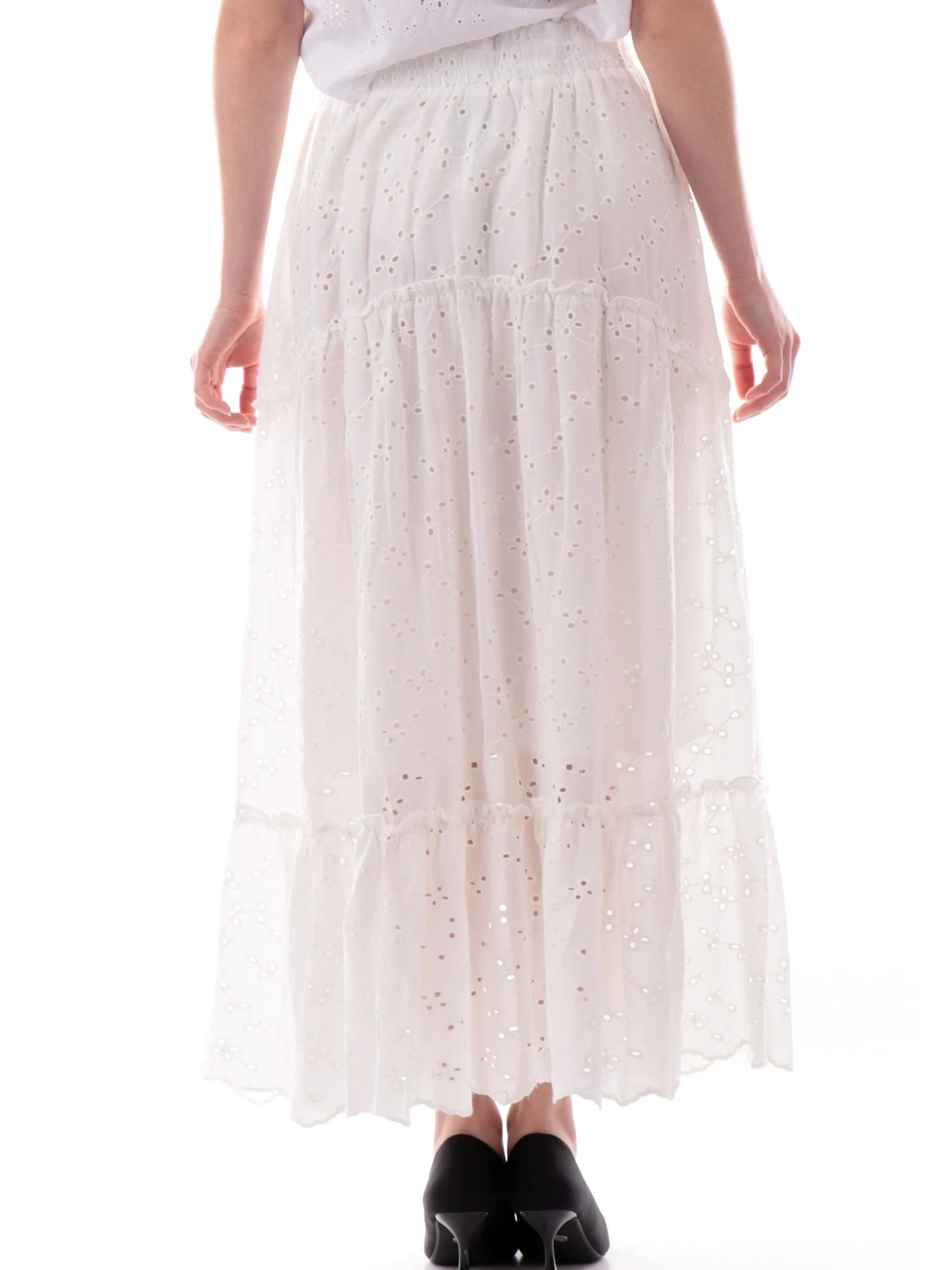 MOLLYBRACKEN Gonne*Gonna Molly Bracken bianca da donna a balze in pizzo macrame sangallo GL709DEWHITE