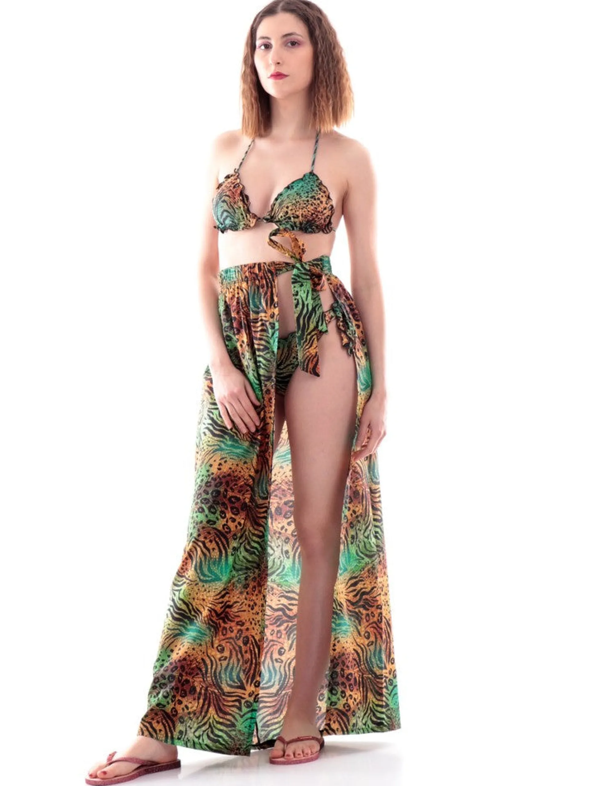 4GIVENESS Gonne*Gonna Pareo Donna Verde Sfumata Leopardata FGCW1407VU