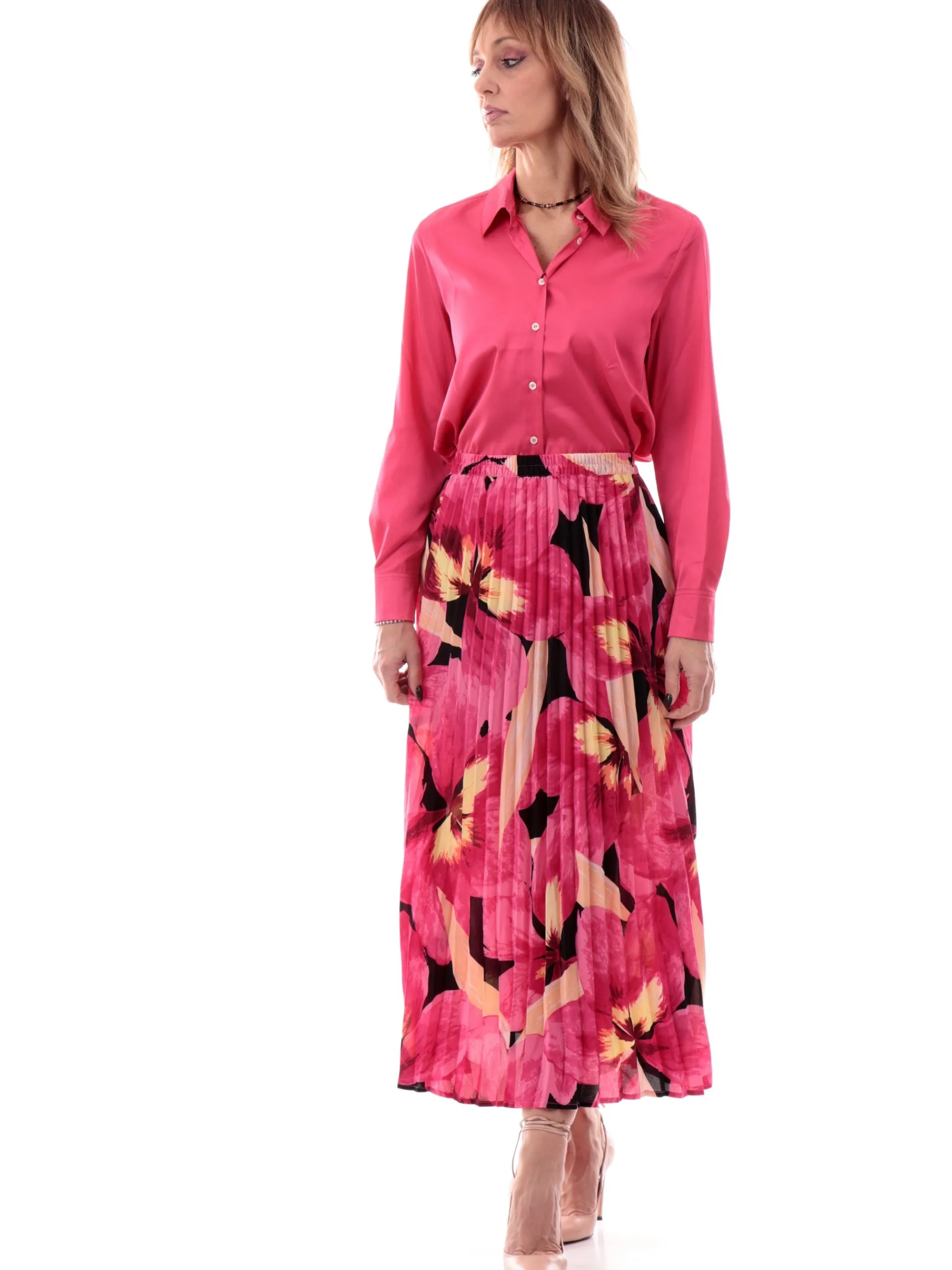 ONLY Gonne*Gonna plisse rosa da donna svasata fantasia foulard 15222539