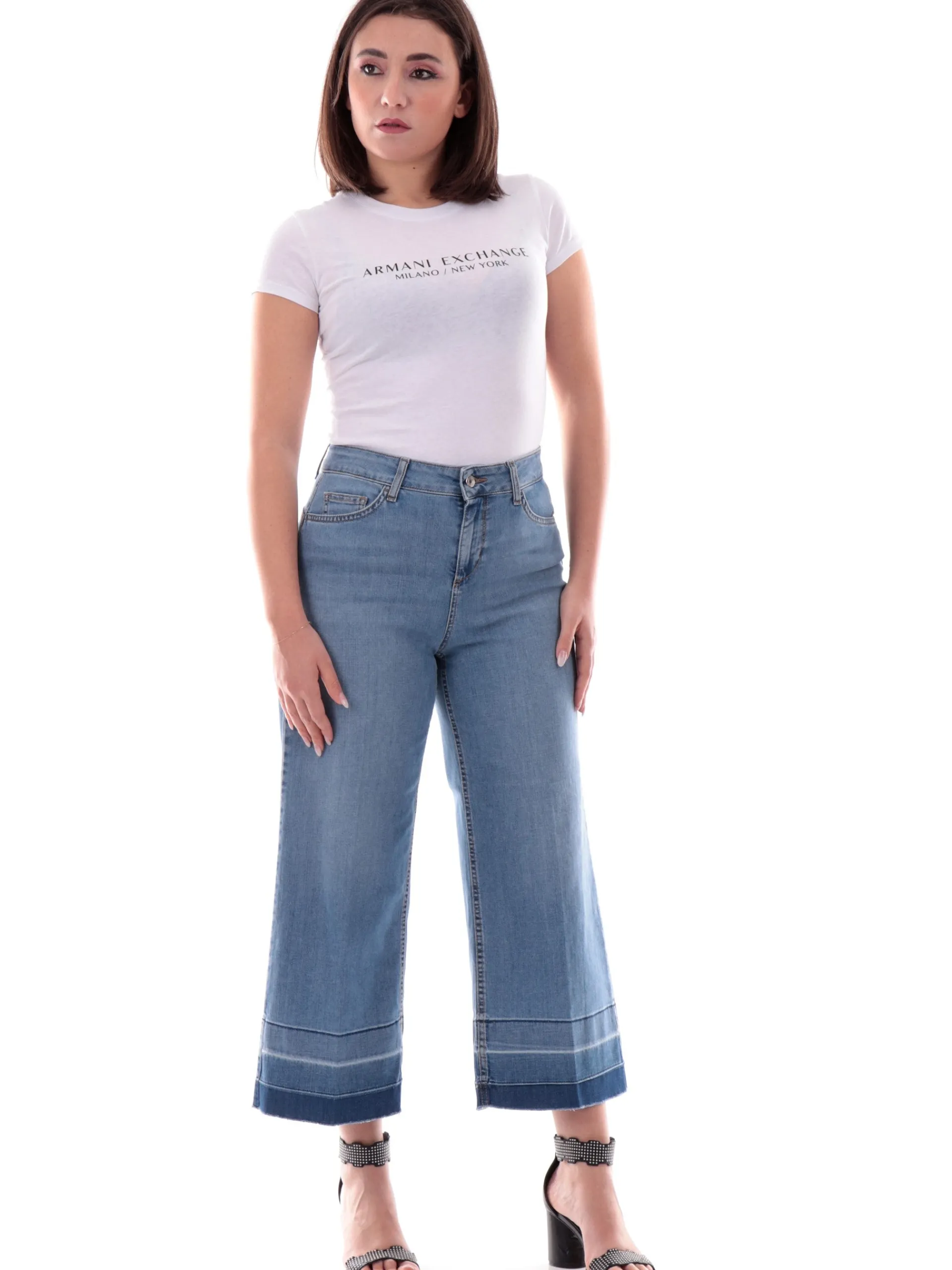 LIU JO MILANO Jeans*Jeans Liu Jo donna a palazzo con fondo crop sfumato bottom Up vita alta UA5132D0246
