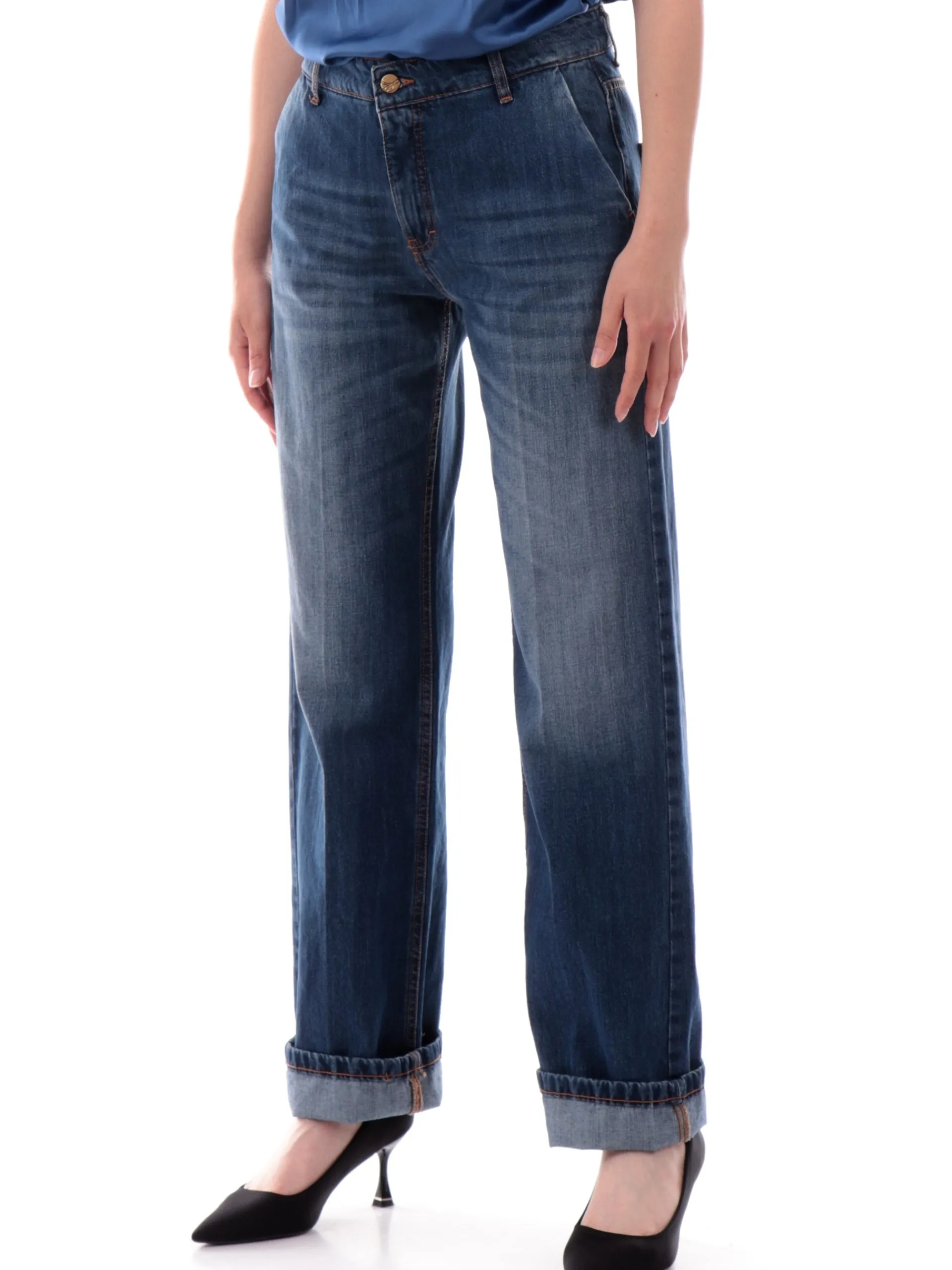 MANILA GRACE Pantaloni*Jeans Fit Straight blu scuri da donna J307CUMZ