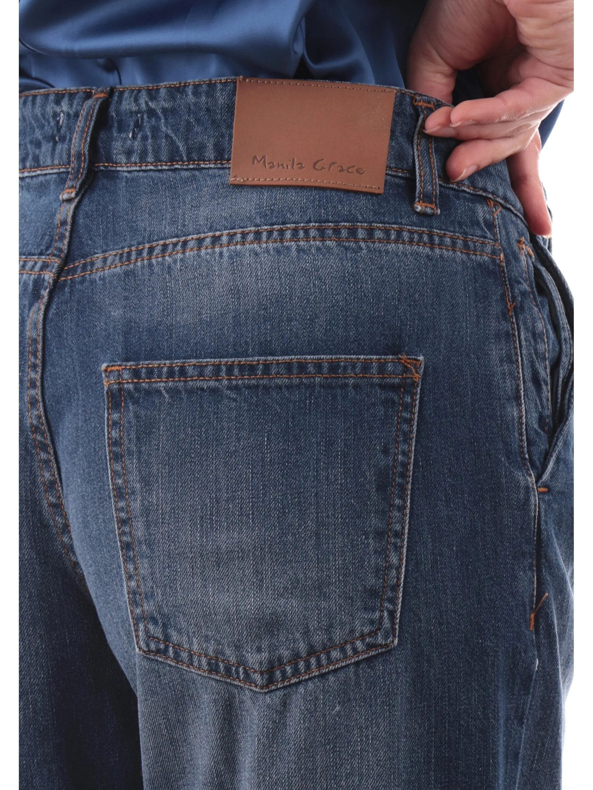 MANILA GRACE Pantaloni*Jeans Fit Straight blu scuri da donna J307CUMZ