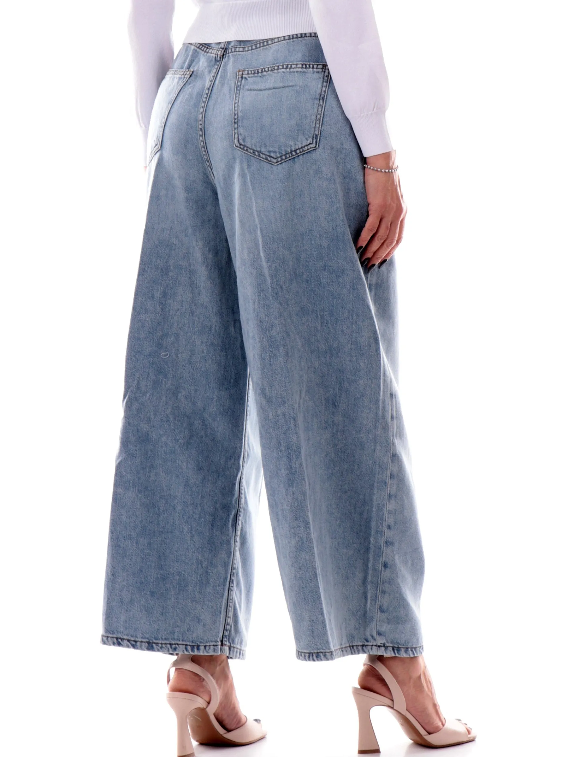 YES ZEE Jeans*Jeans palazzo blu da donna con cintura rimovibile P308W362