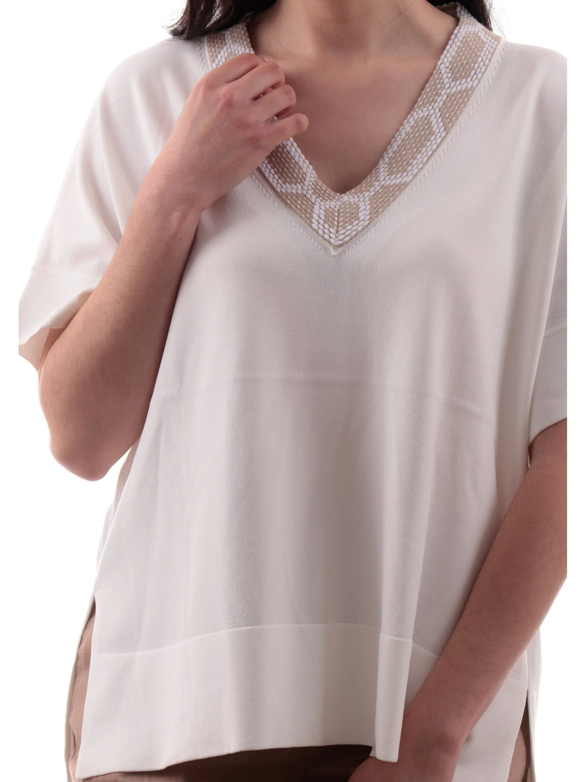 ANIS Maglie*Kimono bianco scollo a V da donna vestibilità morbida 251W1032