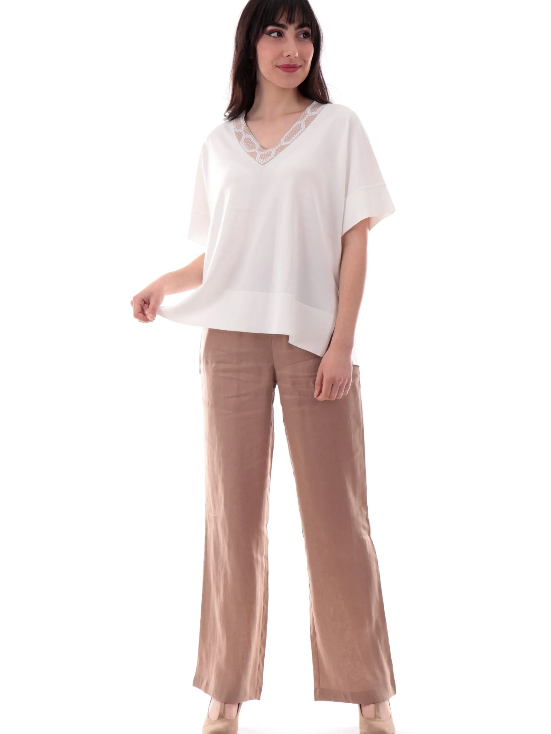 ANIS Maglie*Kimono bianco scollo a V da donna vestibilità morbida 251W1032