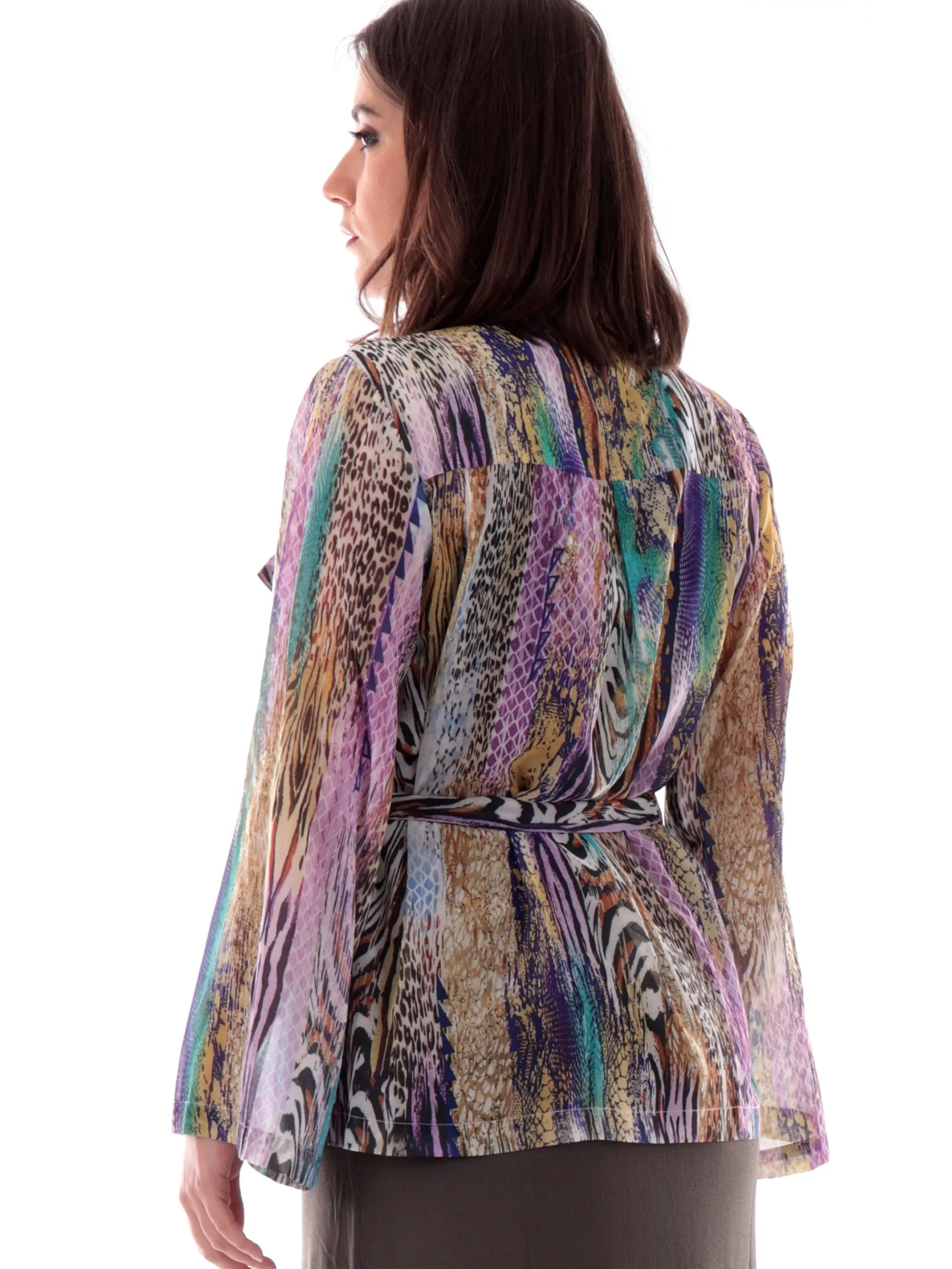 MOLLYBRACKEN Maglie*Kimono leopardato Molly Bracken multicolor da donna con cintura P1779DP