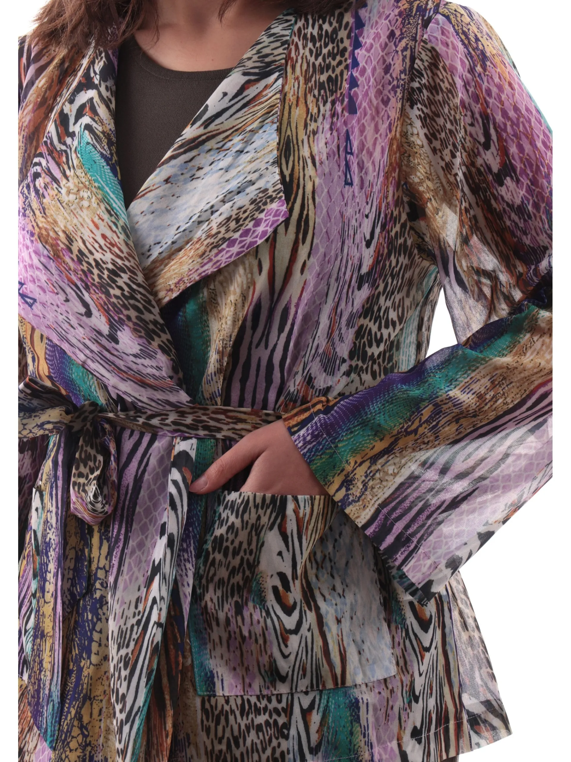 MOLLYBRACKEN Maglie*Kimono leopardato Molly Bracken multicolor da donna con cintura P1779DP
