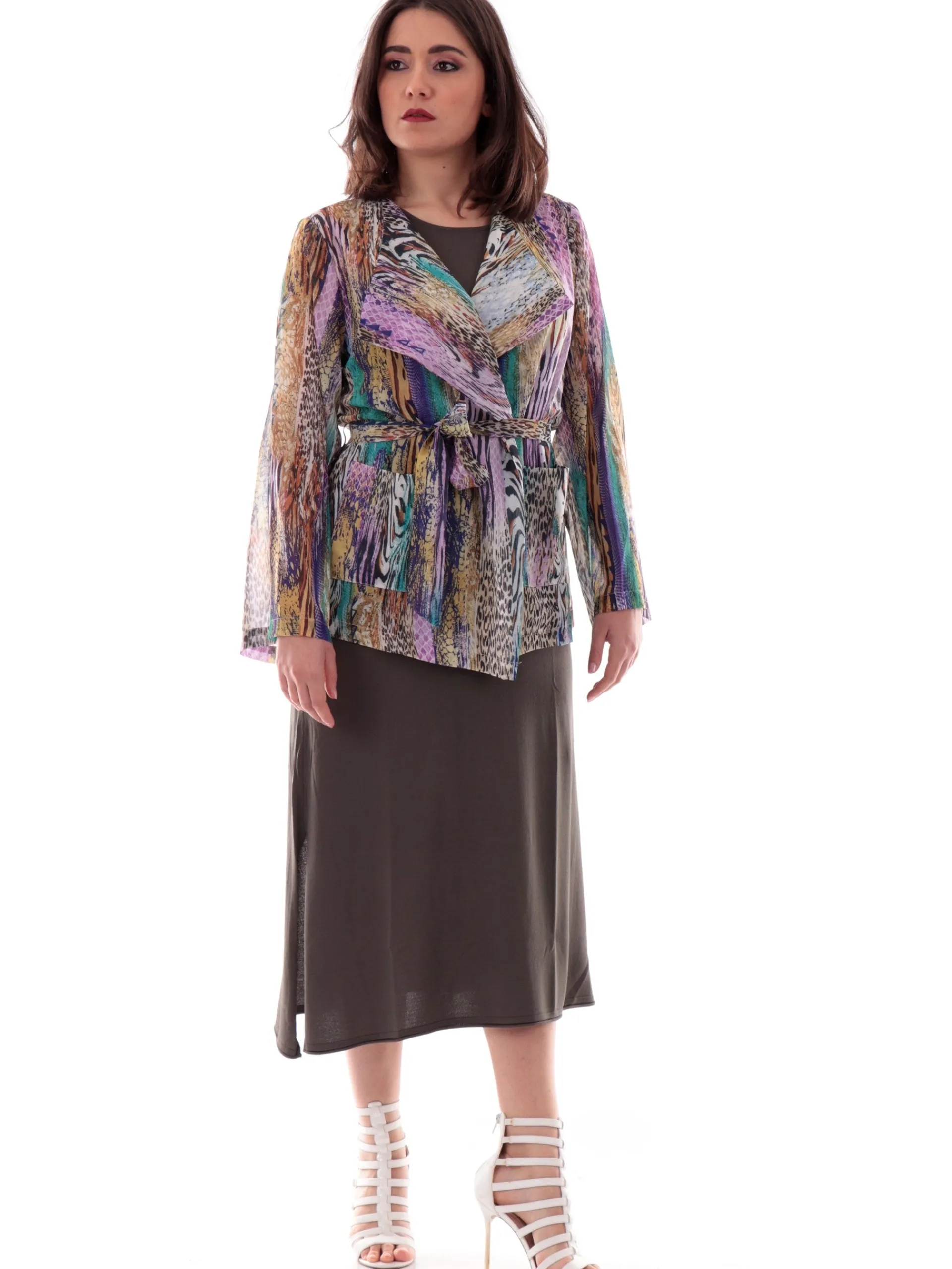 MOLLYBRACKEN Maglie*Kimono leopardato Molly Bracken multicolor da donna con cintura P1779DP