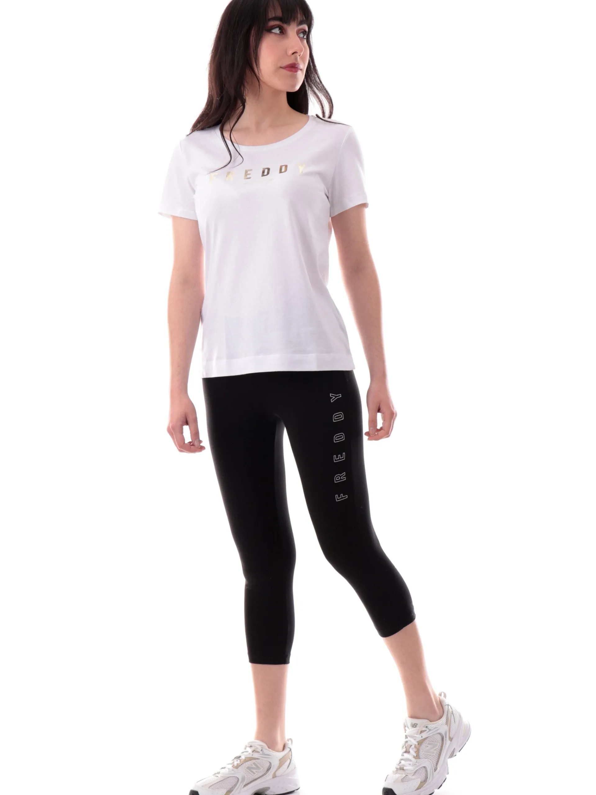 FREDDY Leggings*Leggings neri da donna corti con logo con glitter S25WCYLP2