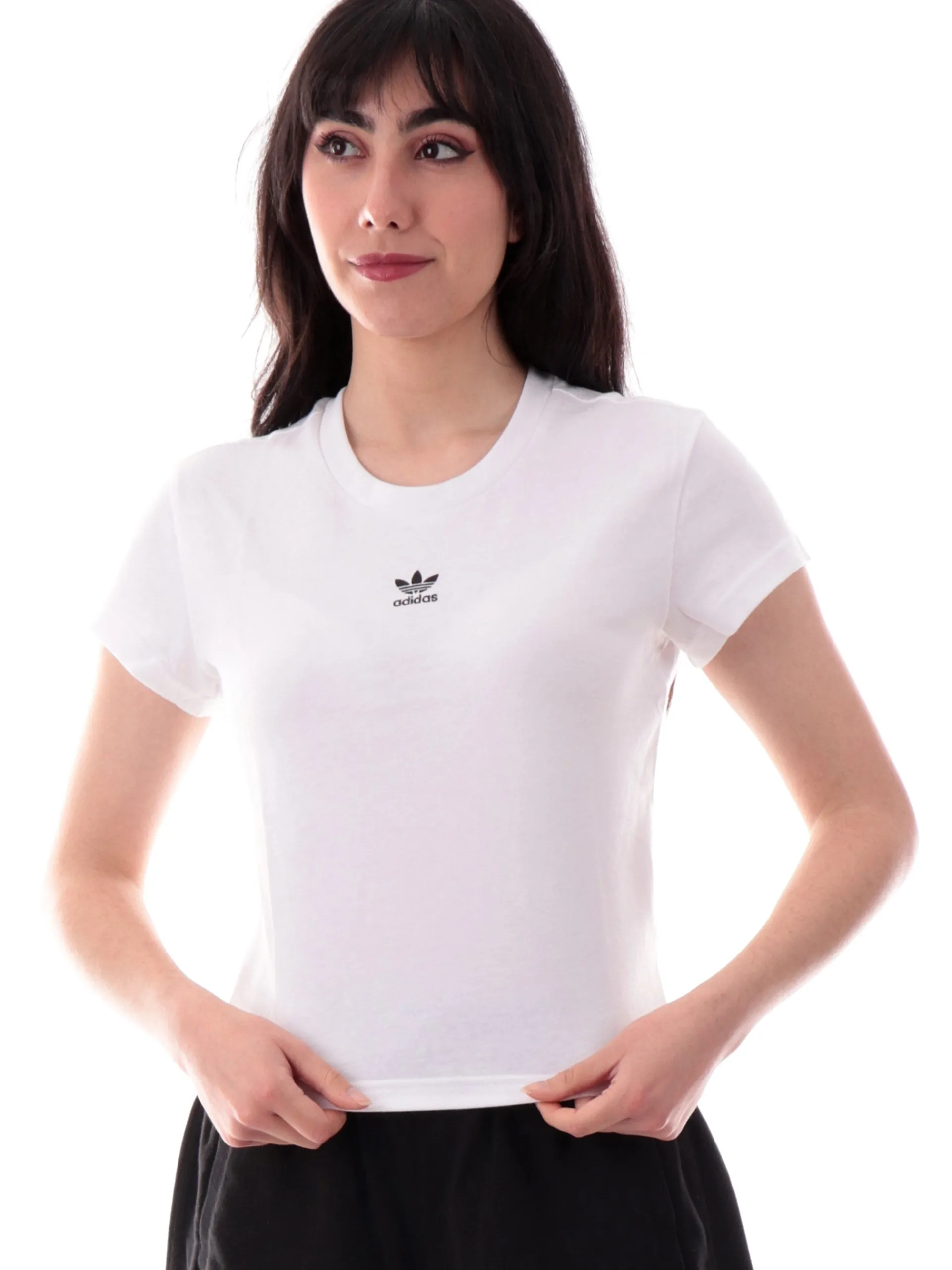 ADIDAS ORIGINALS T-Shirt*Maglia Adidas nera da donna con logo frontale ricamato JC8973