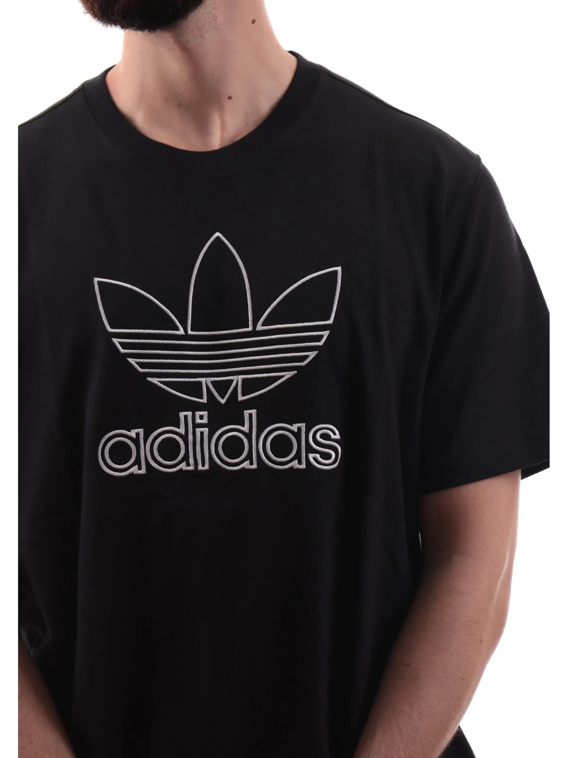 ADIDAS ORIGINALS T-Shirt*Maglia Adidas nera da uomo logo Adidas bianco ricamato JP1088