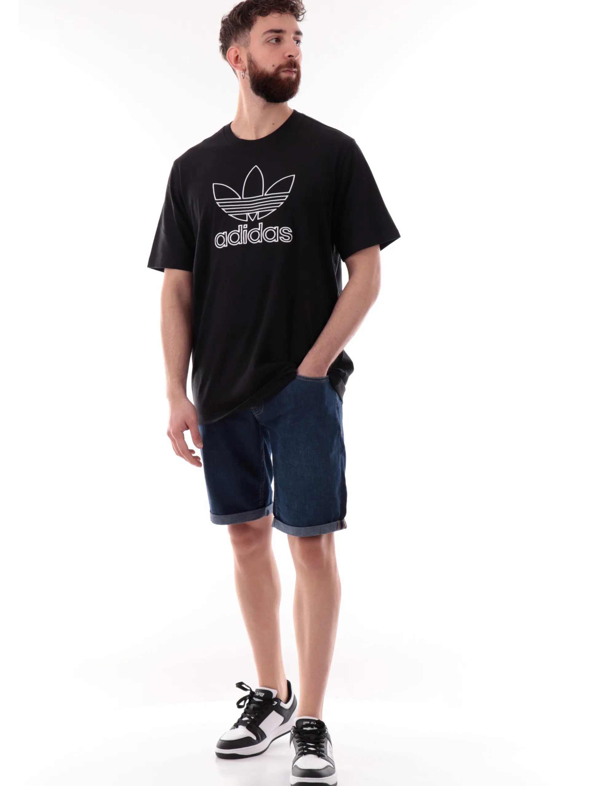 ADIDAS ORIGINALS T-Shirt*Maglia Adidas nera da uomo logo Adidas bianco ricamato JP1088