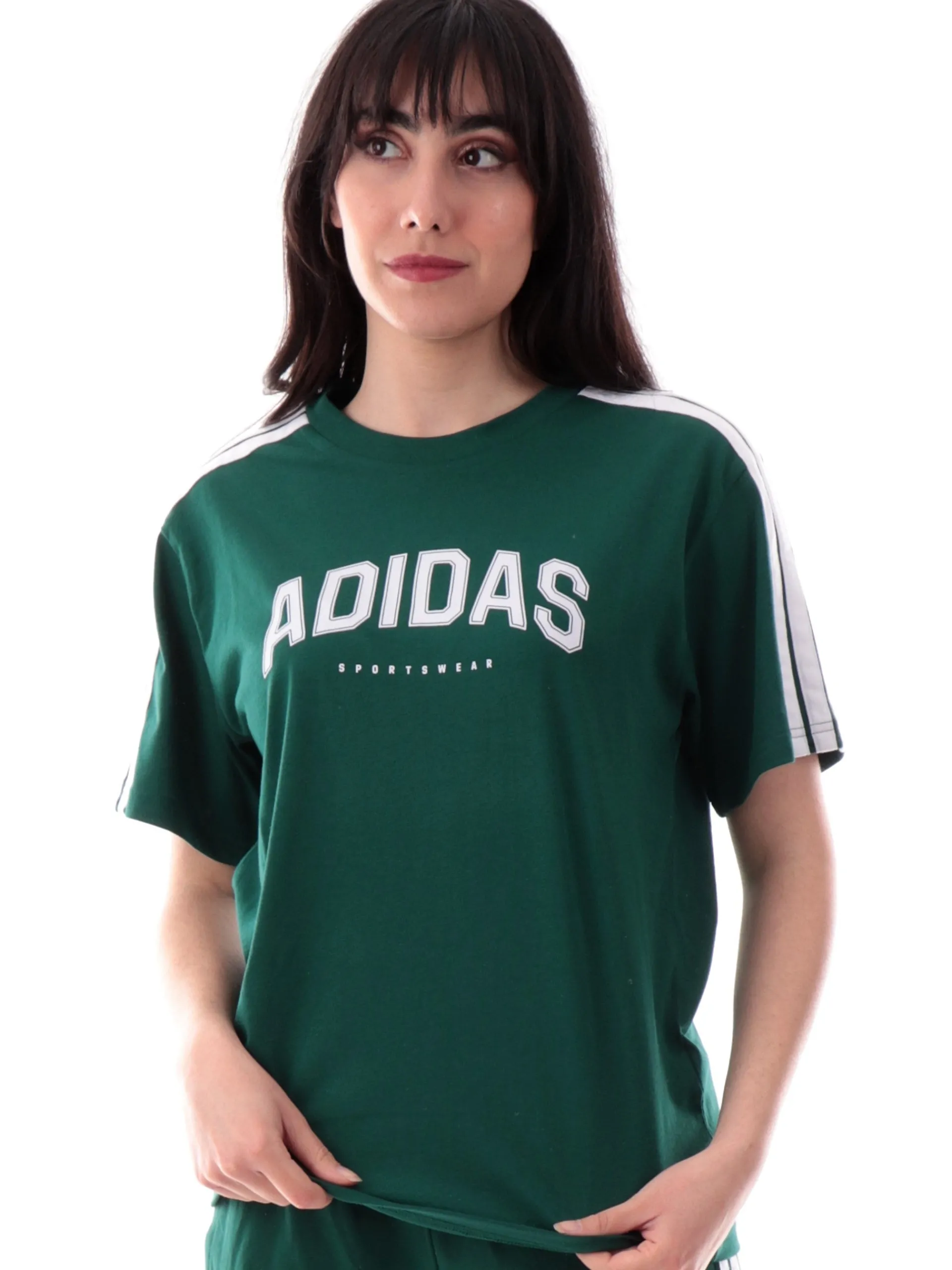ADIDAS EQUIPMENT T-Shirt*Maglia Adidas verde da donna 3Stripes bianche JN9129