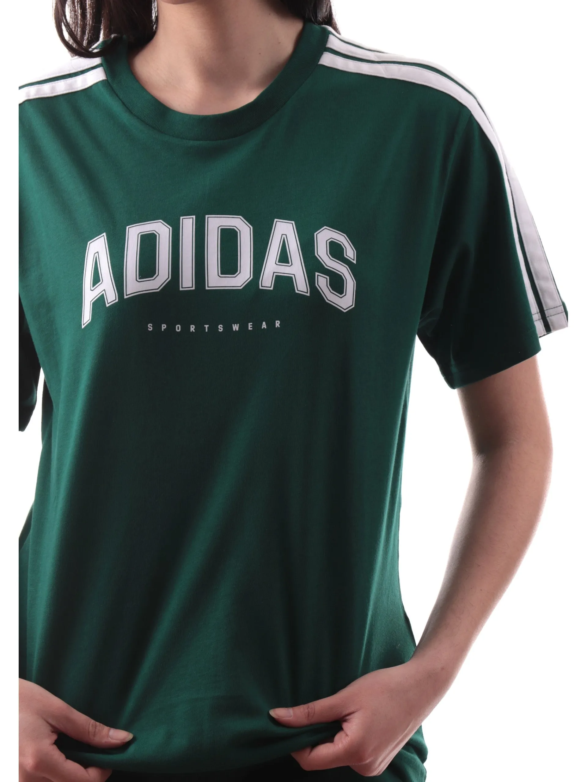 ADIDAS EQUIPMENT T-Shirt*Maglia Adidas verde da donna 3Stripes bianche JN9129