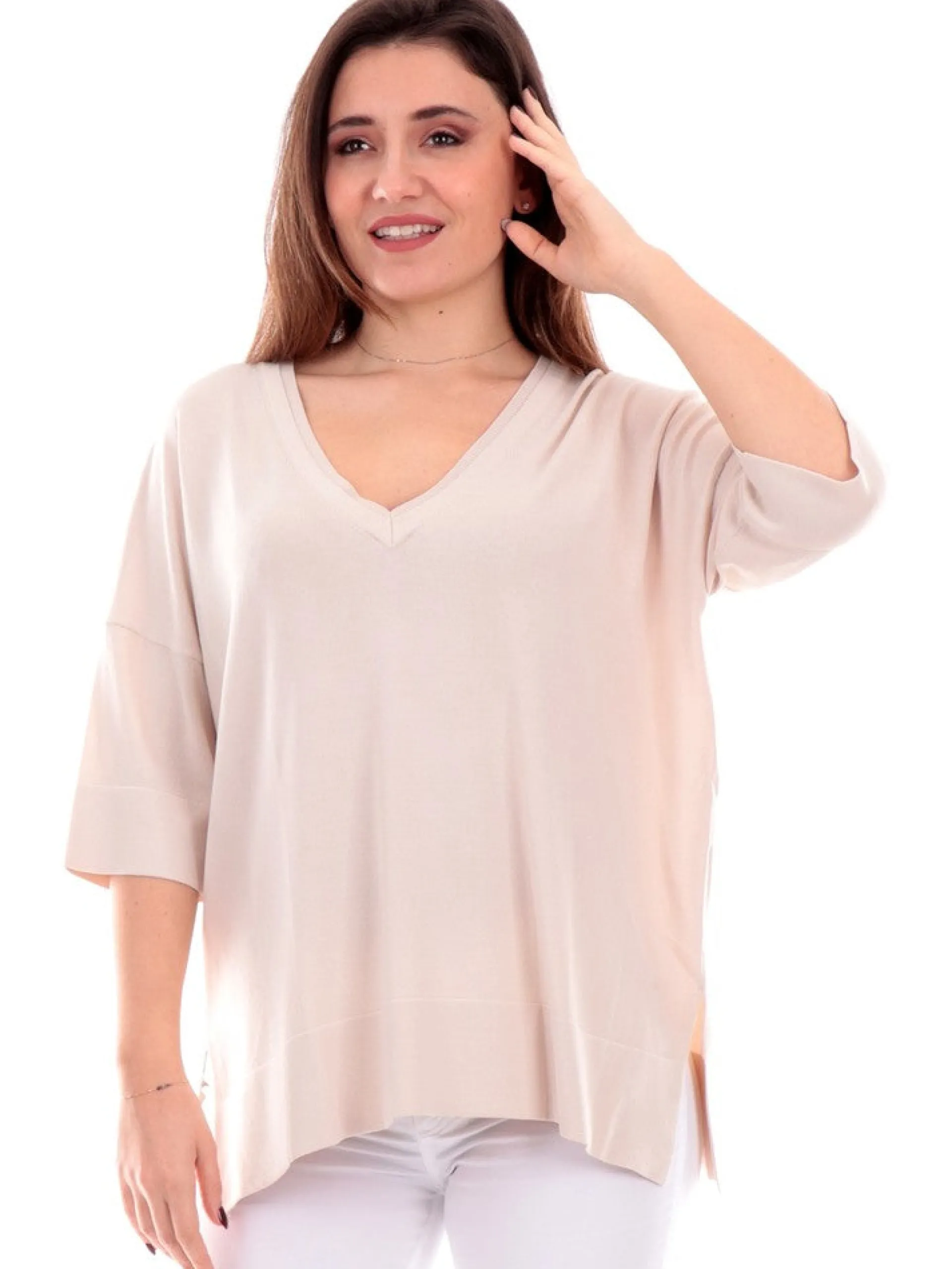 ANIS Maglie*Maglia beige da donna scollo a V maniche Kimono 2416028