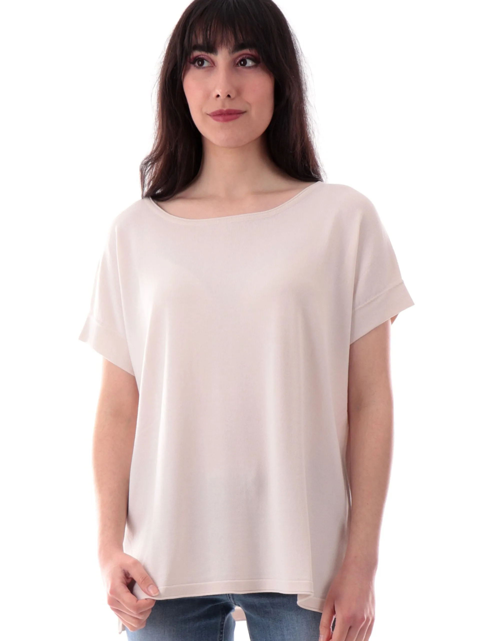 ANIS Maglie*Maglia beige scollo a barca da donna maniche kimono 251W6090