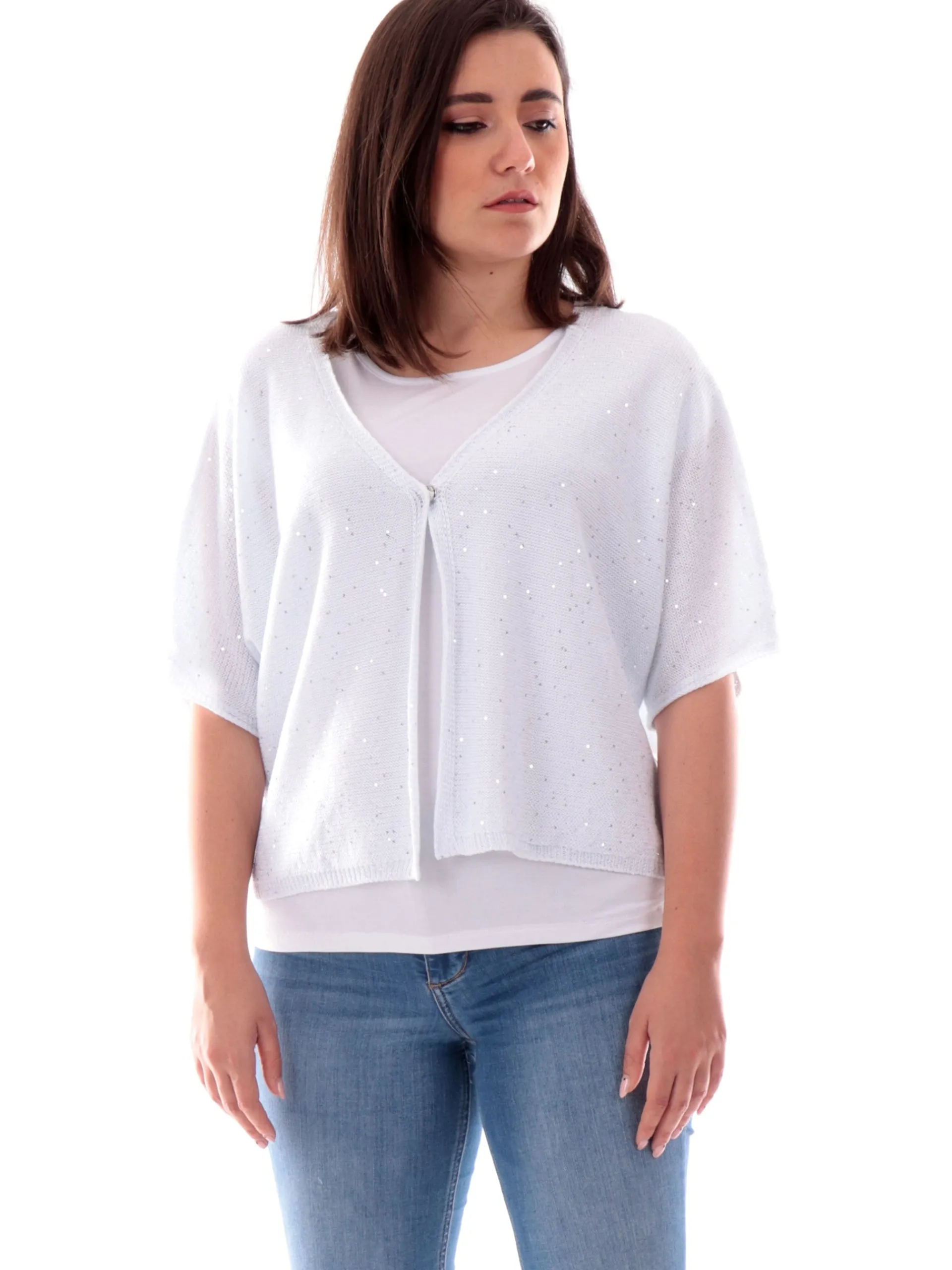 ANIS Maglie*Maglia bianca maniche aletta da donna scollo a barca 251W1347