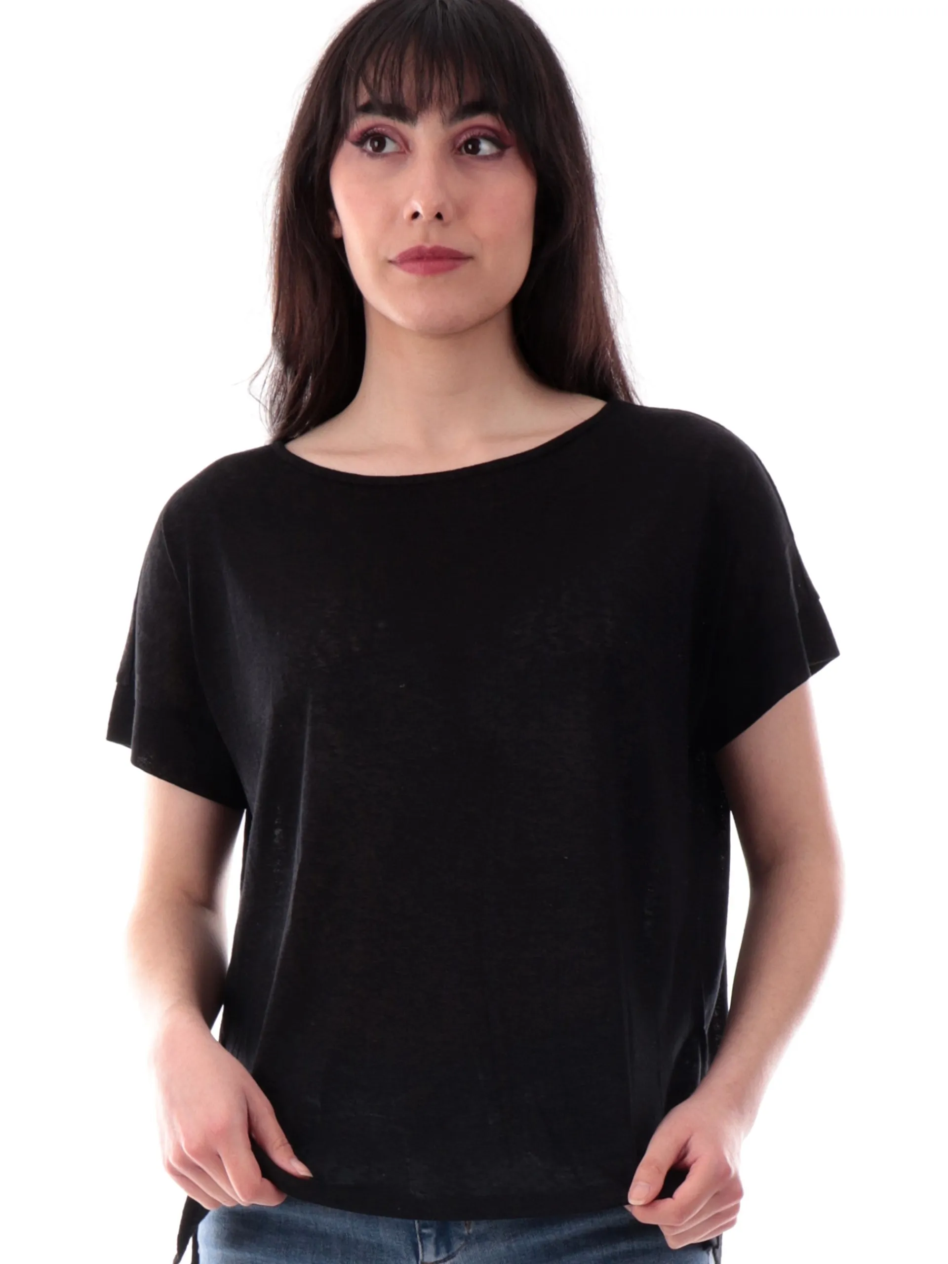 ANIS Maglie*Maglia nera collo ampio da donna maniche kimono 251C1492