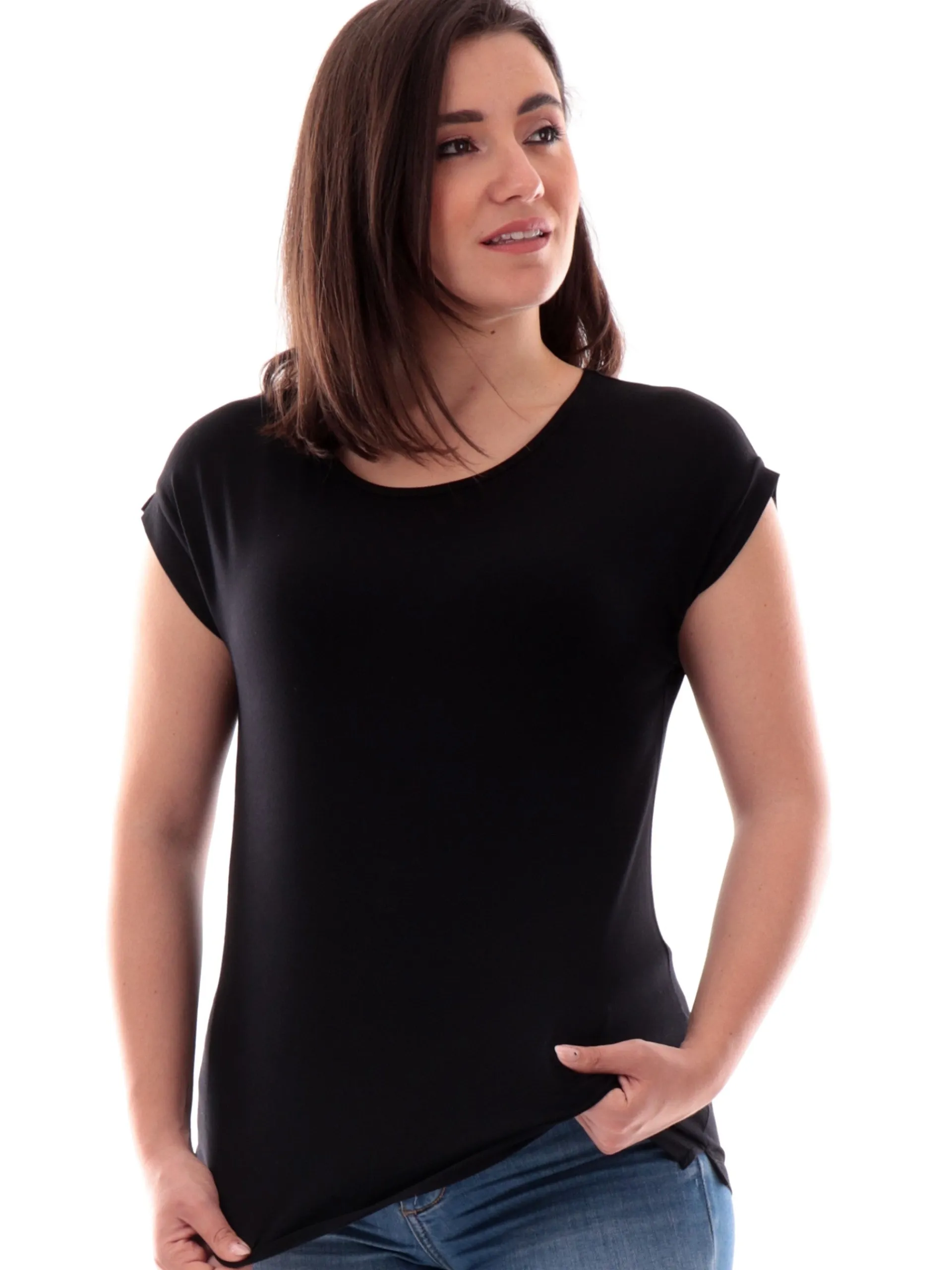 ANIS Maglie*Maglia nera maniche aletta da donna scollo a barca 251W1347
