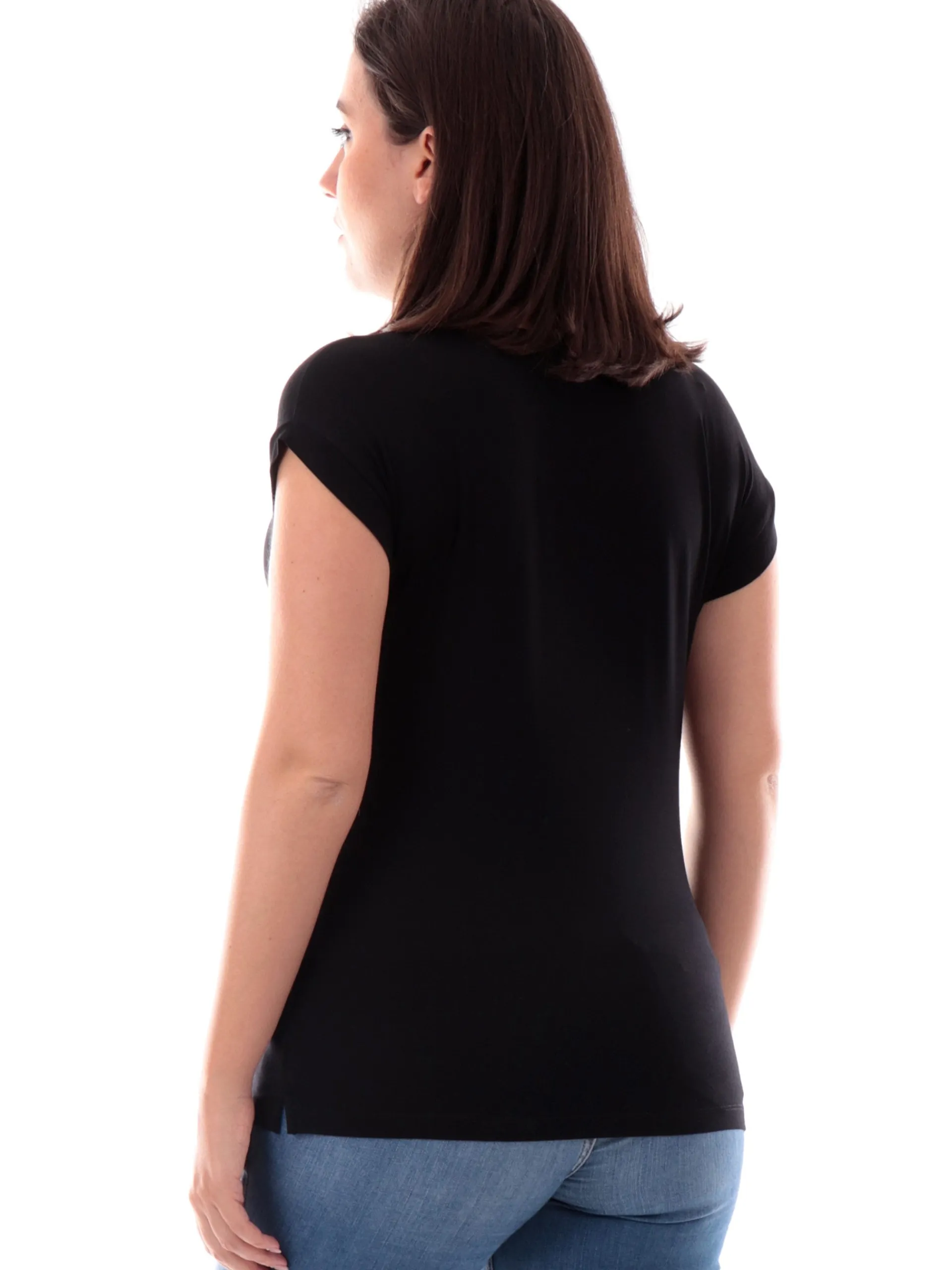 ANIS Maglie*Maglia nera maniche aletta da donna scollo a barca 251W1347