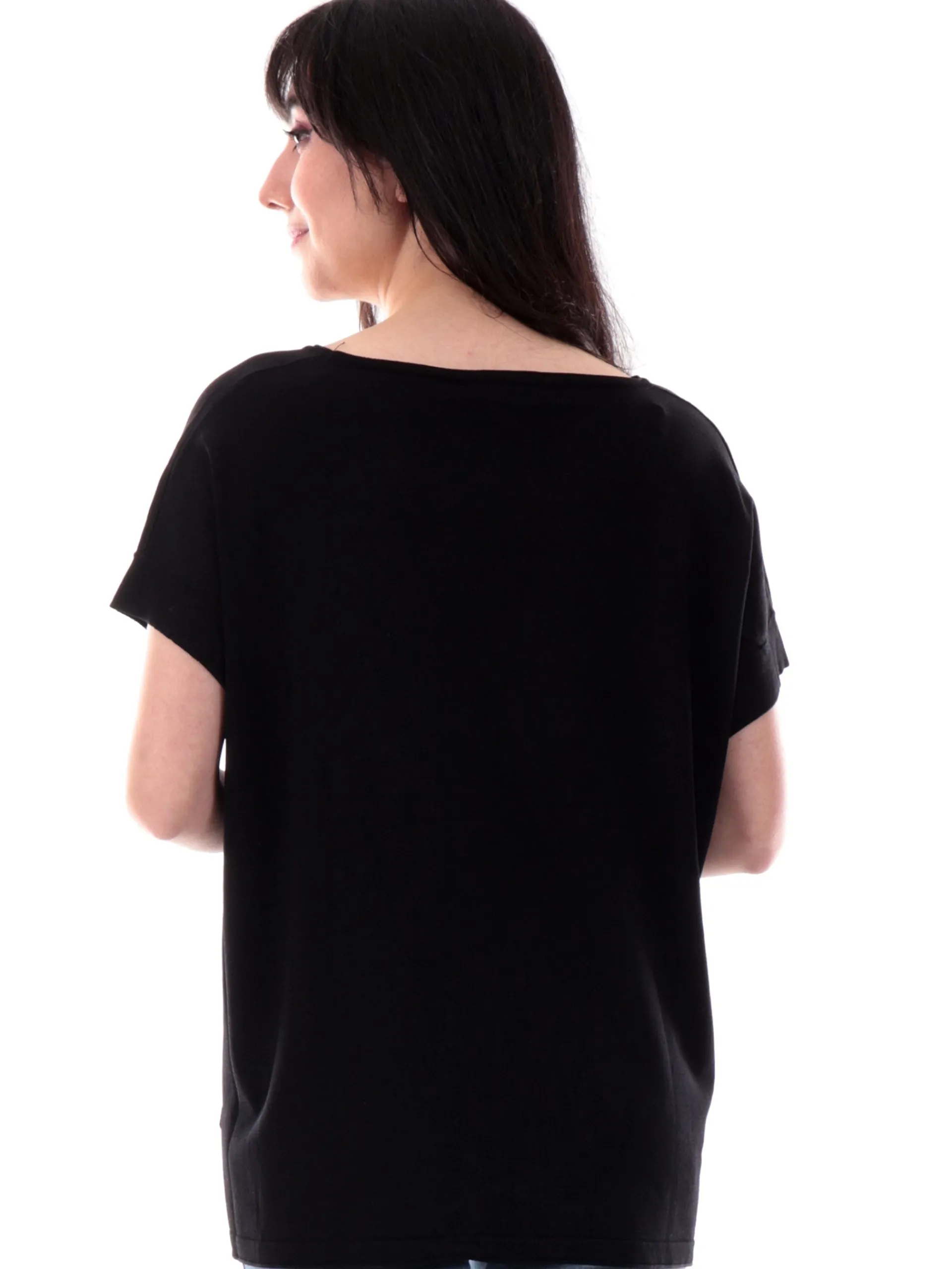 ANIS Maglie*Maglia nera scollo a barca da donna maniche kimono 251W6090