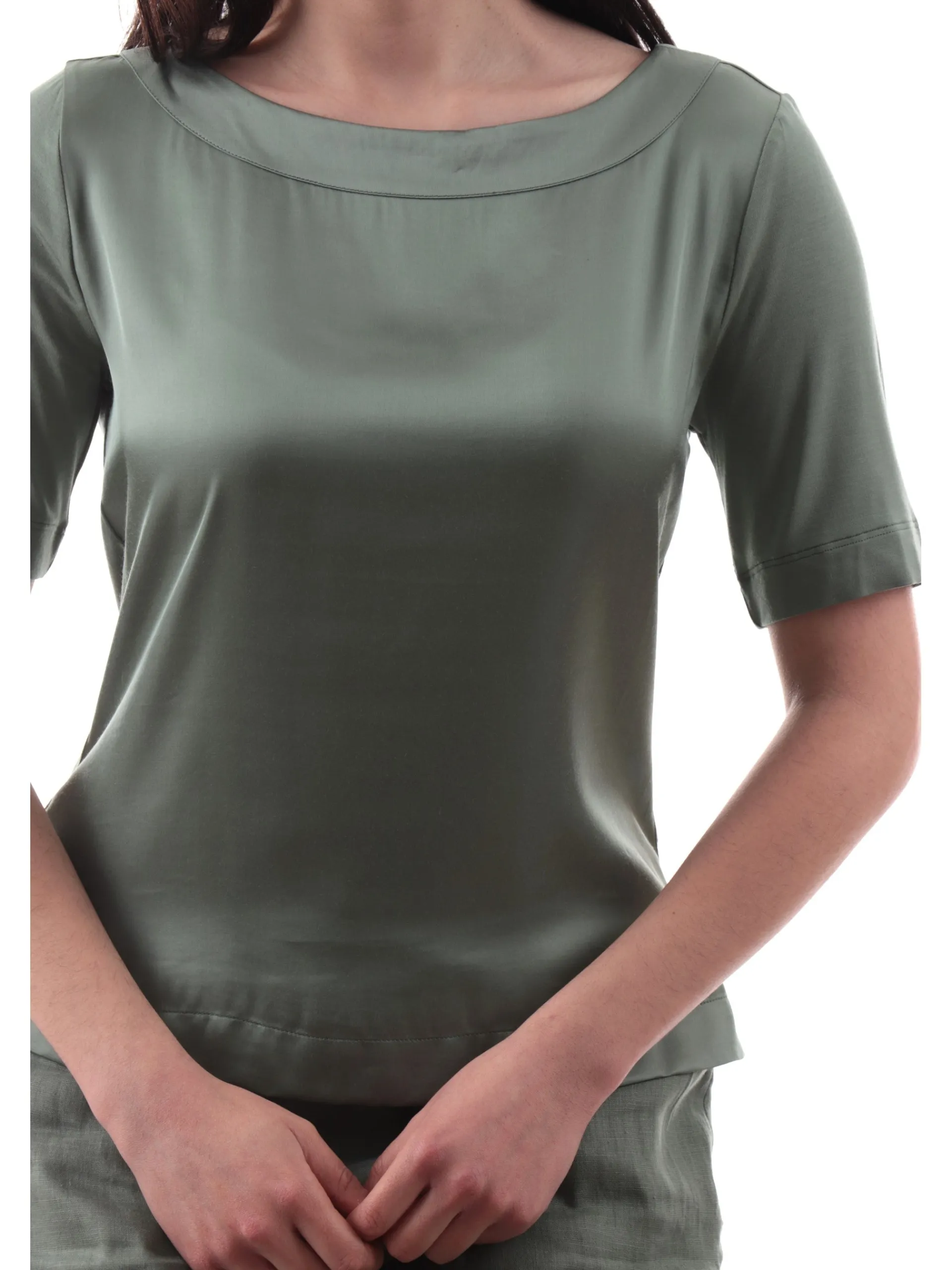 ANIS Maglie*Maglia scollo a barca verde da donna maniche corte 251C1044