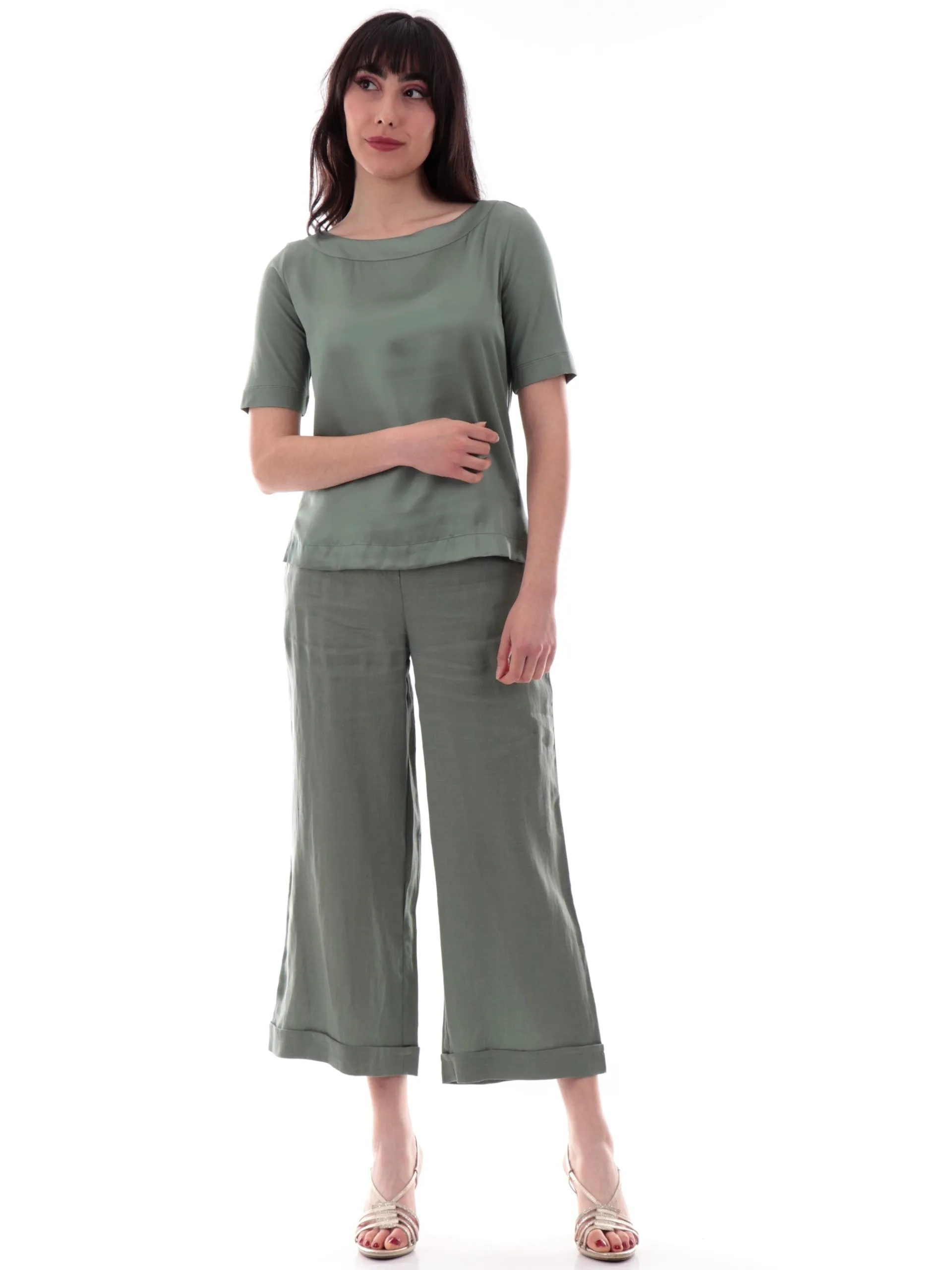 ANIS Maglie*Maglia scollo a barca verde da donna maniche corte 251C1044