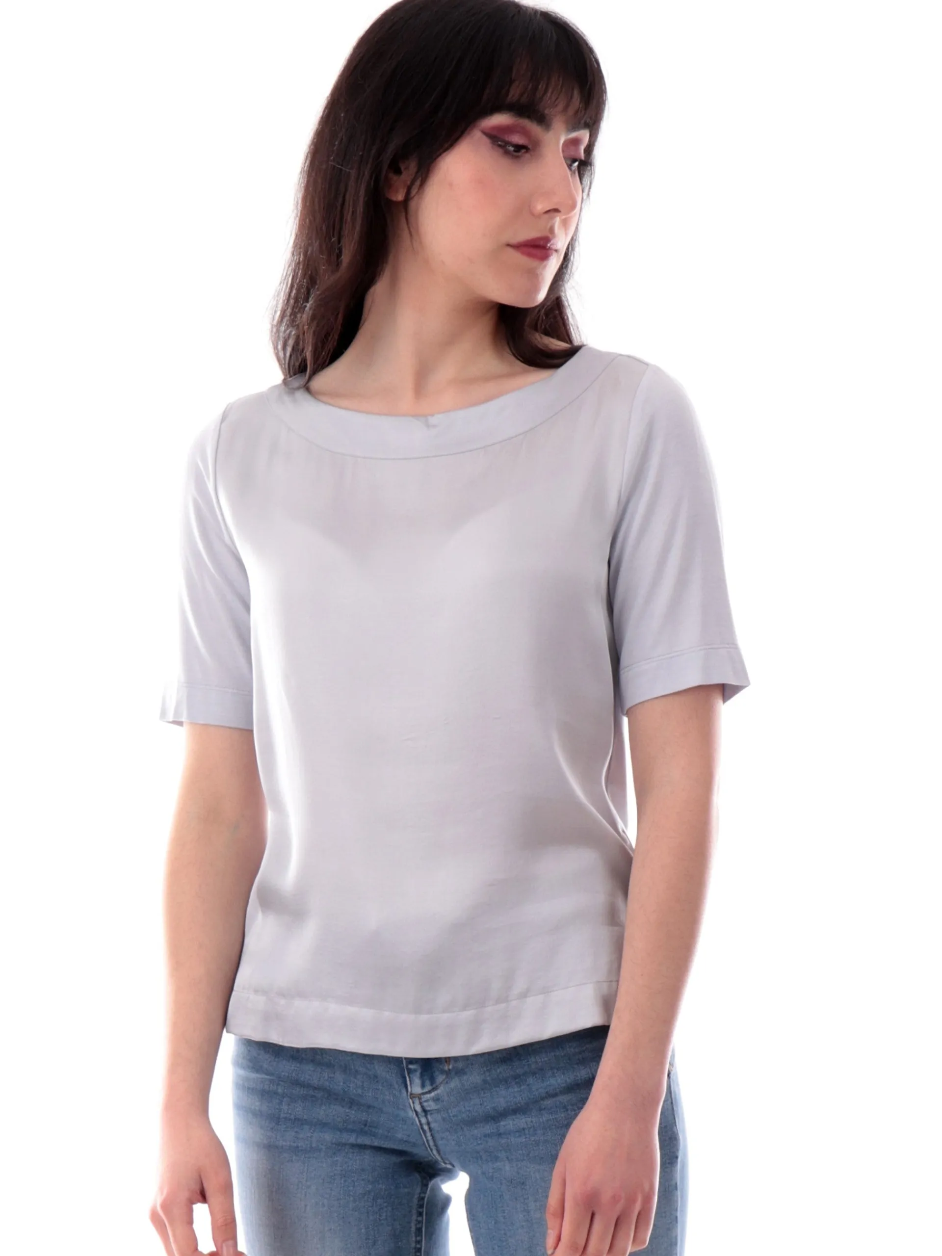 ANIS Maglie*Maglia scollo a barca celeste da donna maniche corte 251C1044