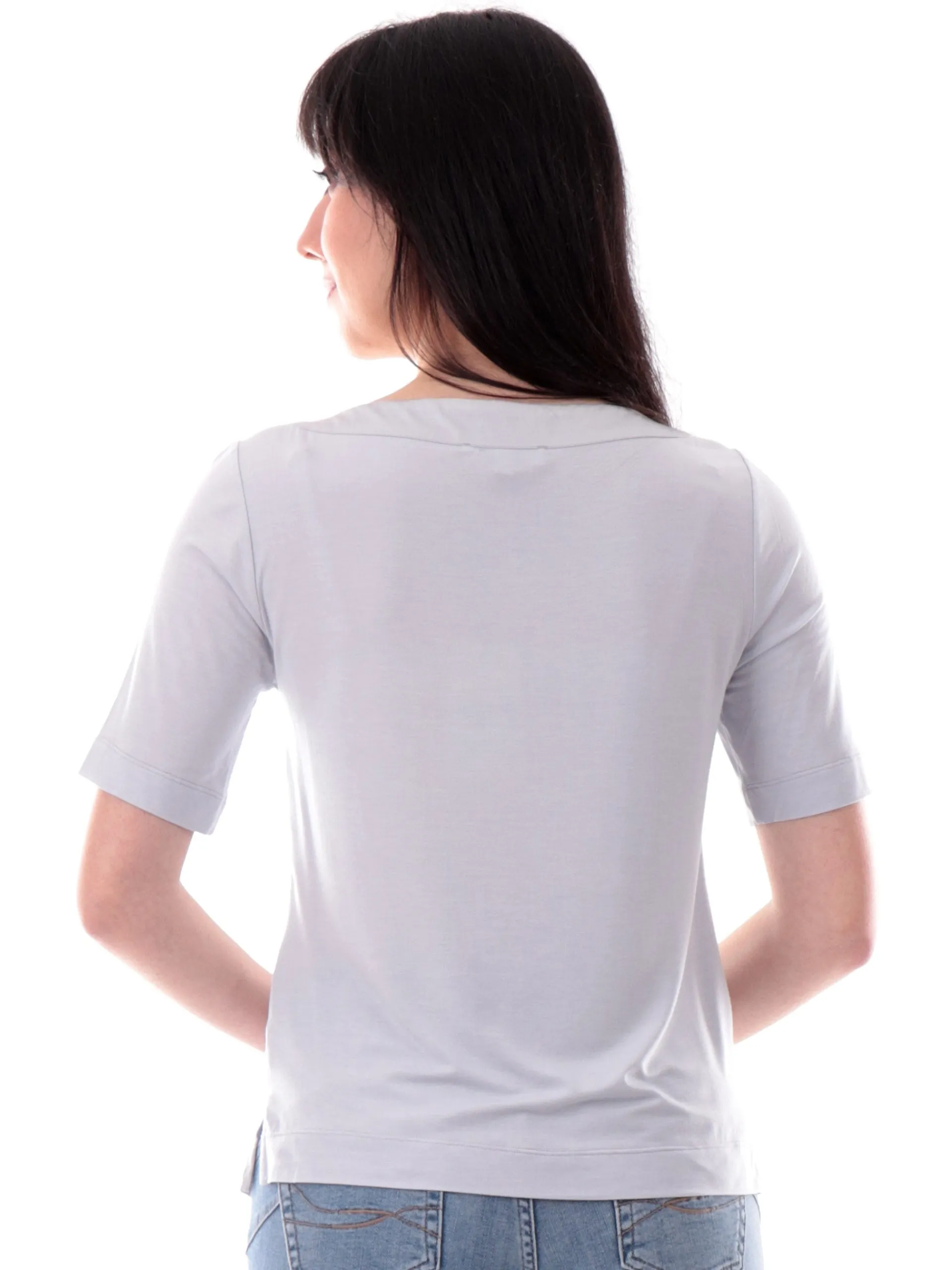 ANIS Maglie*Maglia scollo a barca celeste da donna maniche corte 251C1044