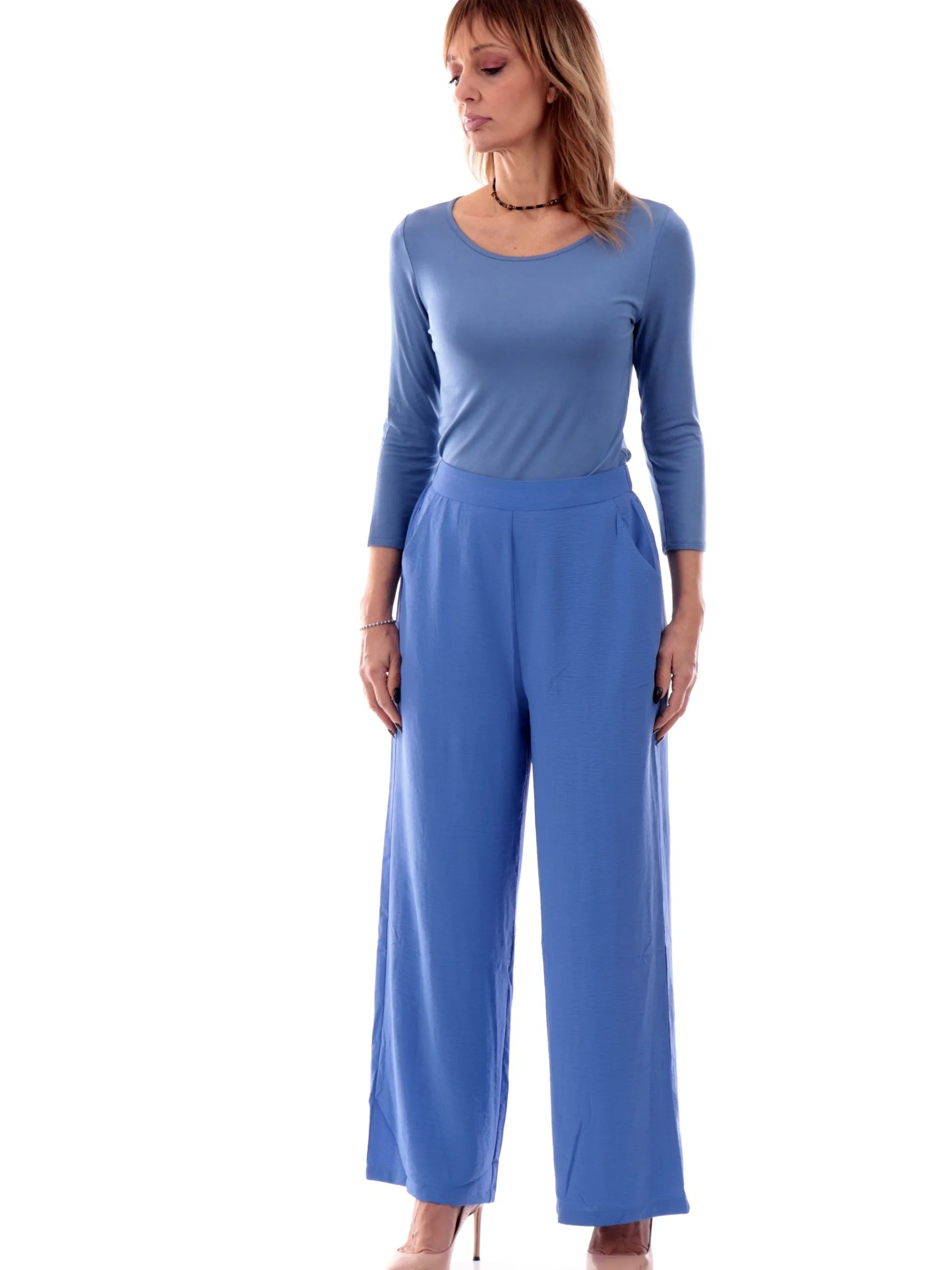 ANIS Maglie*Maglia scollo a barca celeste da donna maniche tre quarti 251W1345