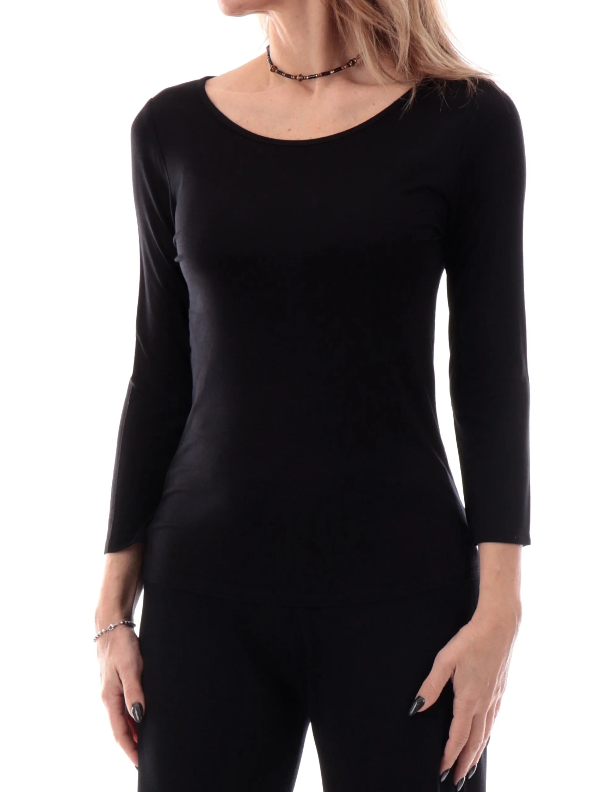 ANIS Maglie*Maglia scollo a barca nera da donna maniche tre quarti 251W1345