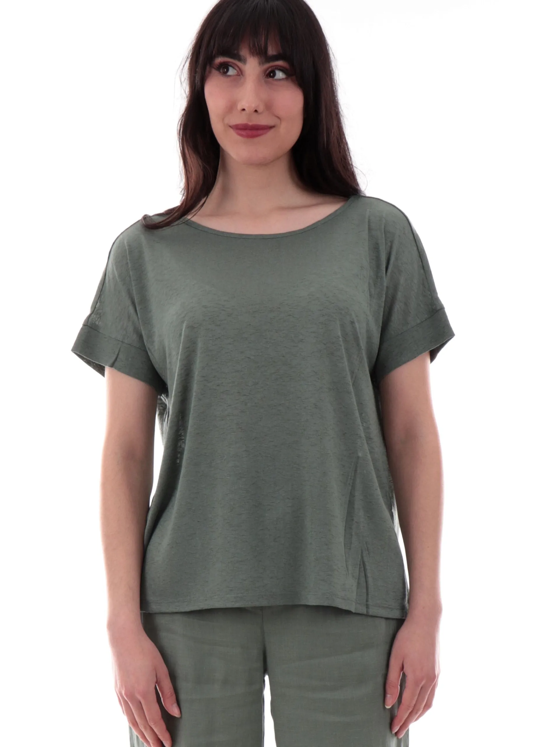 ANIS Maglie*Maglia verde collo ampio da donna maniche kimono 251C1492