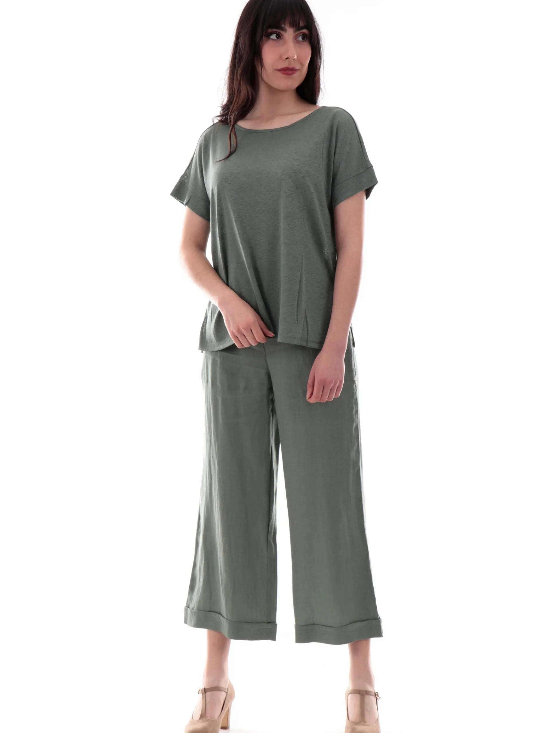 ANIS Maglie*Maglia verde collo ampio da donna maniche kimono 251C1492