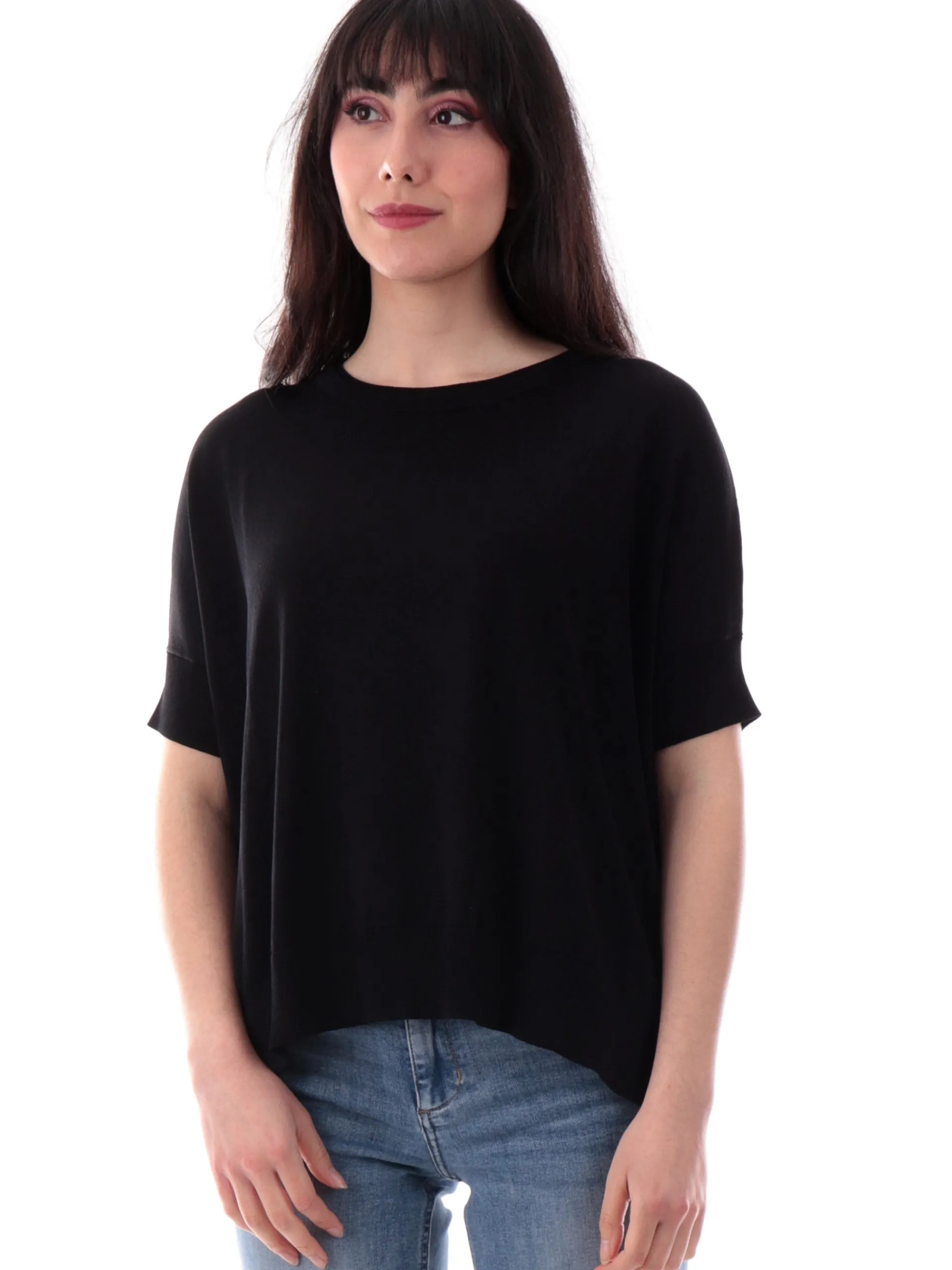 ANIS Maglie*Maglia White nera da donna in filo morbida 251W6102