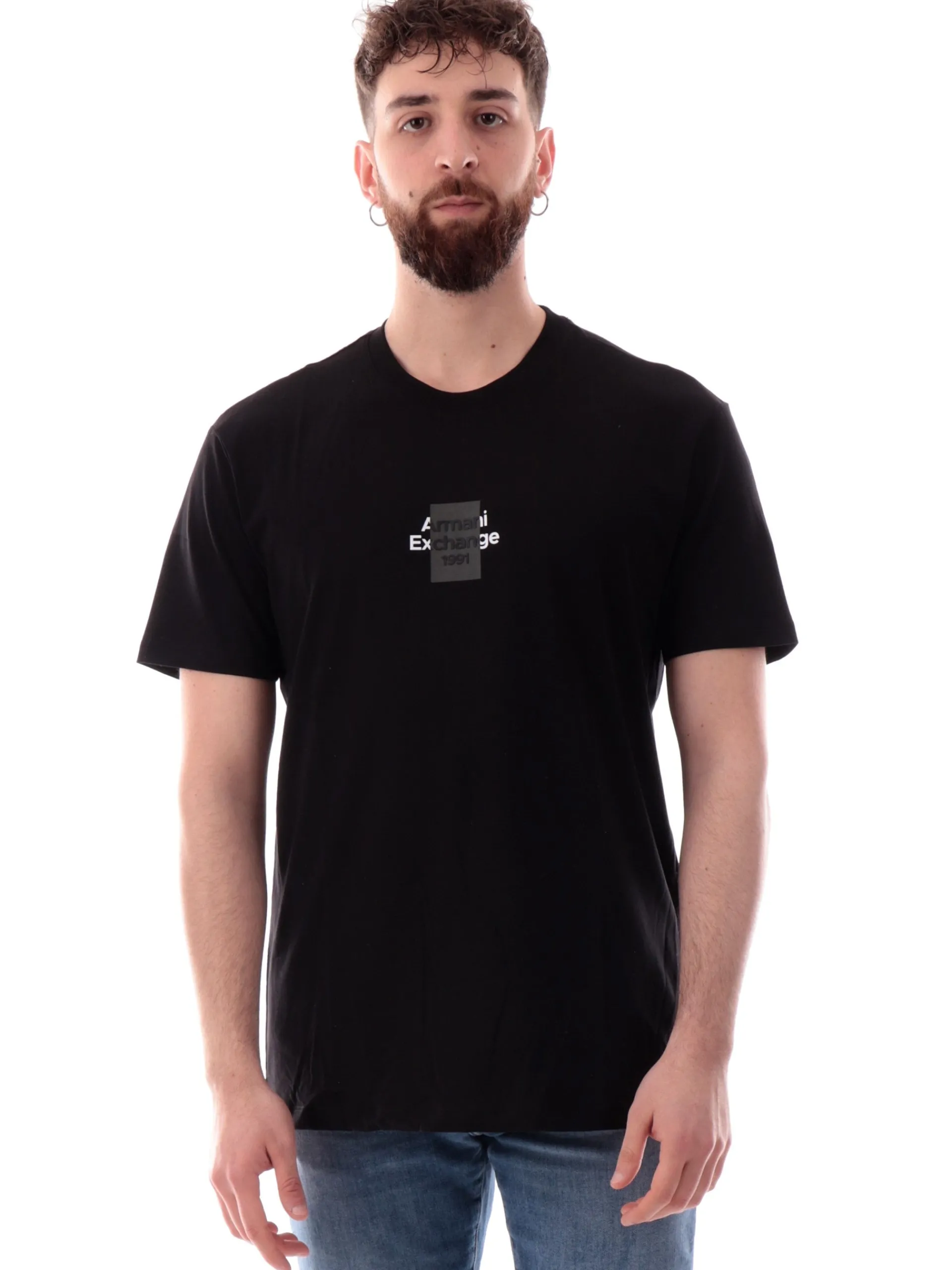 ARMANI EXCHANGE T-Shirt*Maglia AX nera da uomo logo AX a contrasto XM000767AF12308