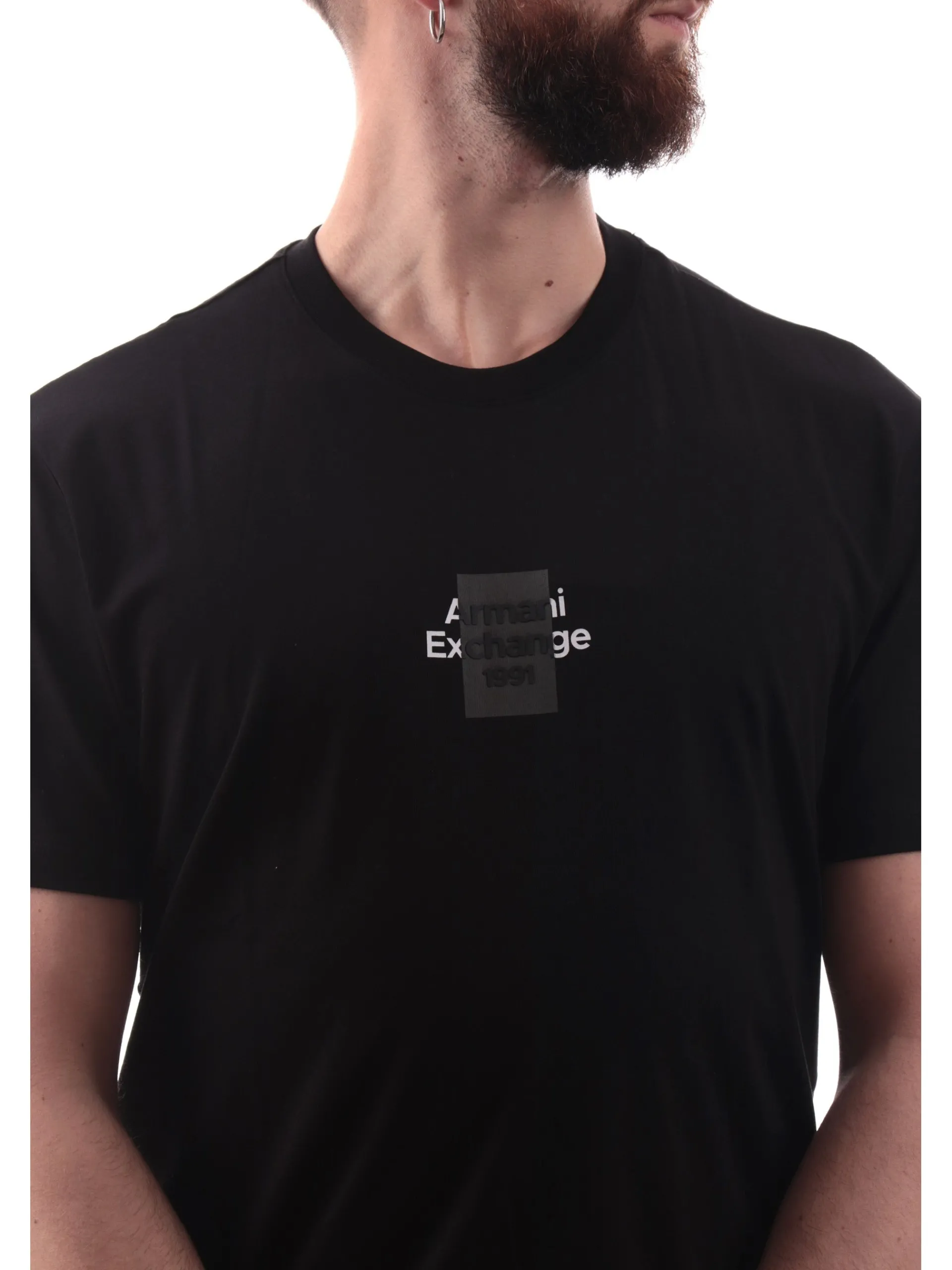 ARMANI EXCHANGE T-Shirt*Maglia AX nera da uomo logo AX a contrasto XM000767AF12308