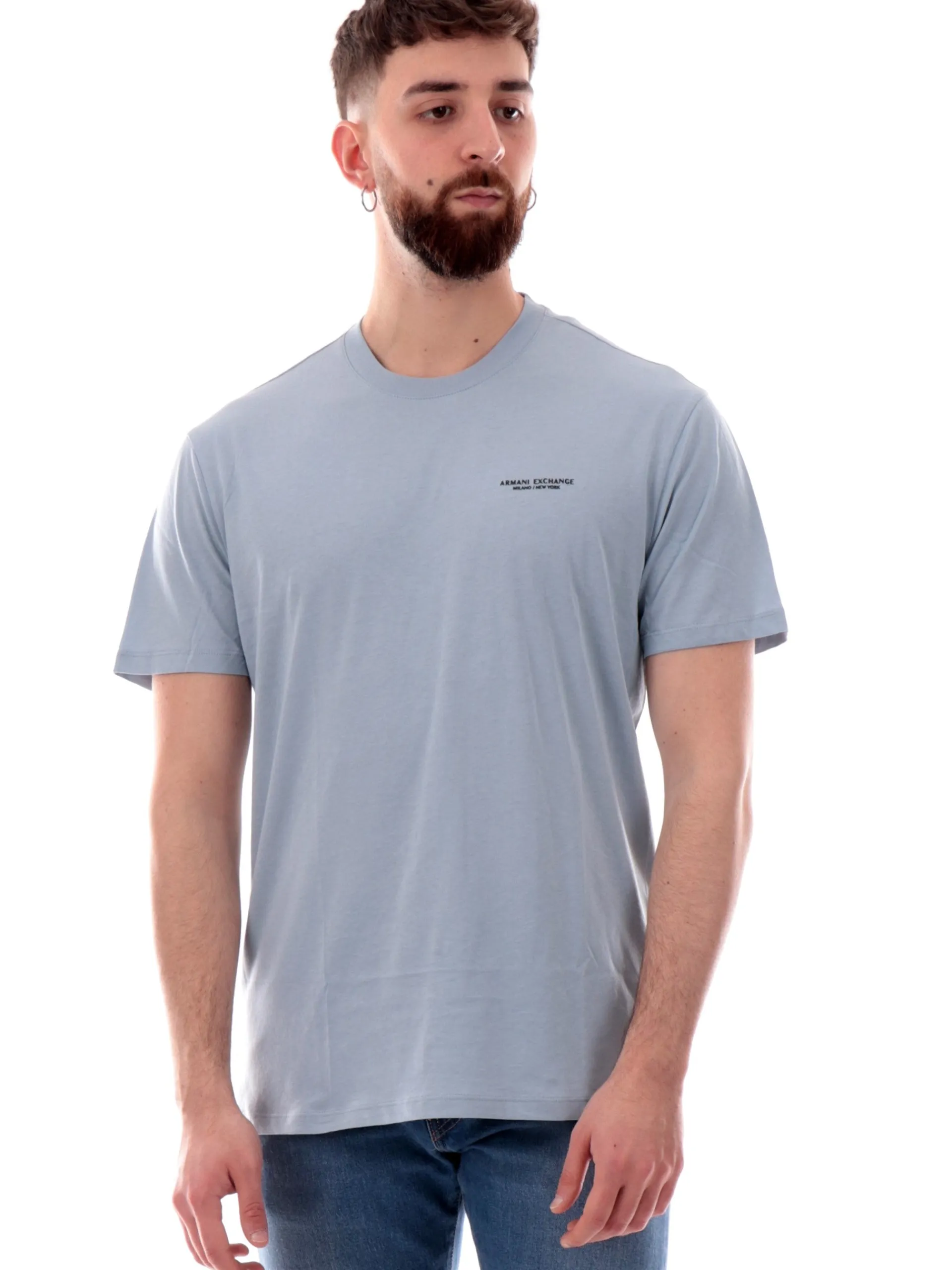 ARMANI EXCHANGE T-Shirt*Maglia AX celeste da uomo con logo AX lato cuore 8NZT91Z8H4Z