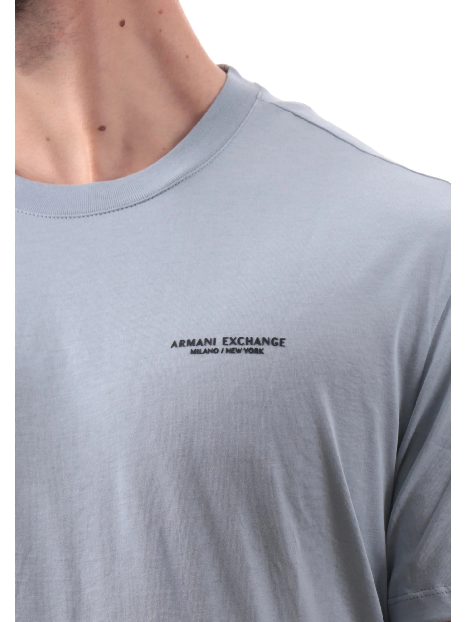 ARMANI EXCHANGE T-Shirt*Maglia AX celeste da uomo con logo AX lato cuore 8NZT91Z8H4Z