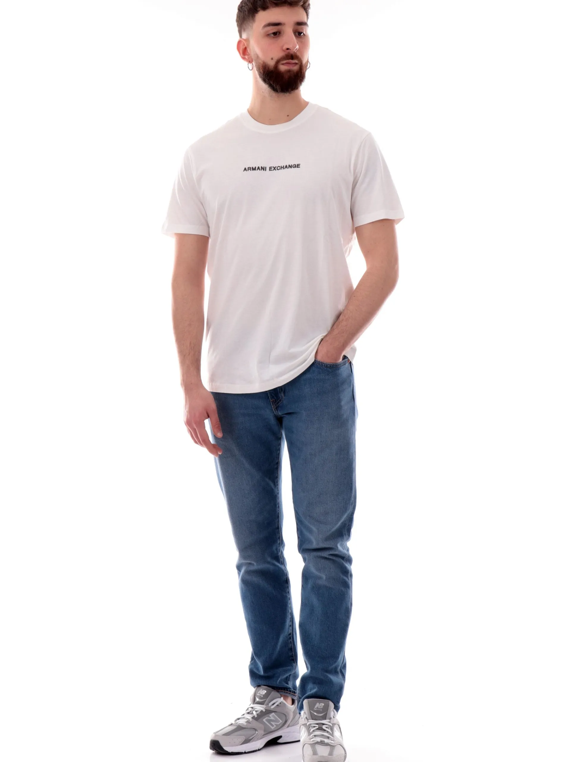 ARMANI EXCHANGE T-Shirt*Maglia AX bianca da uomo patch Armani gommato XM000787AF12308