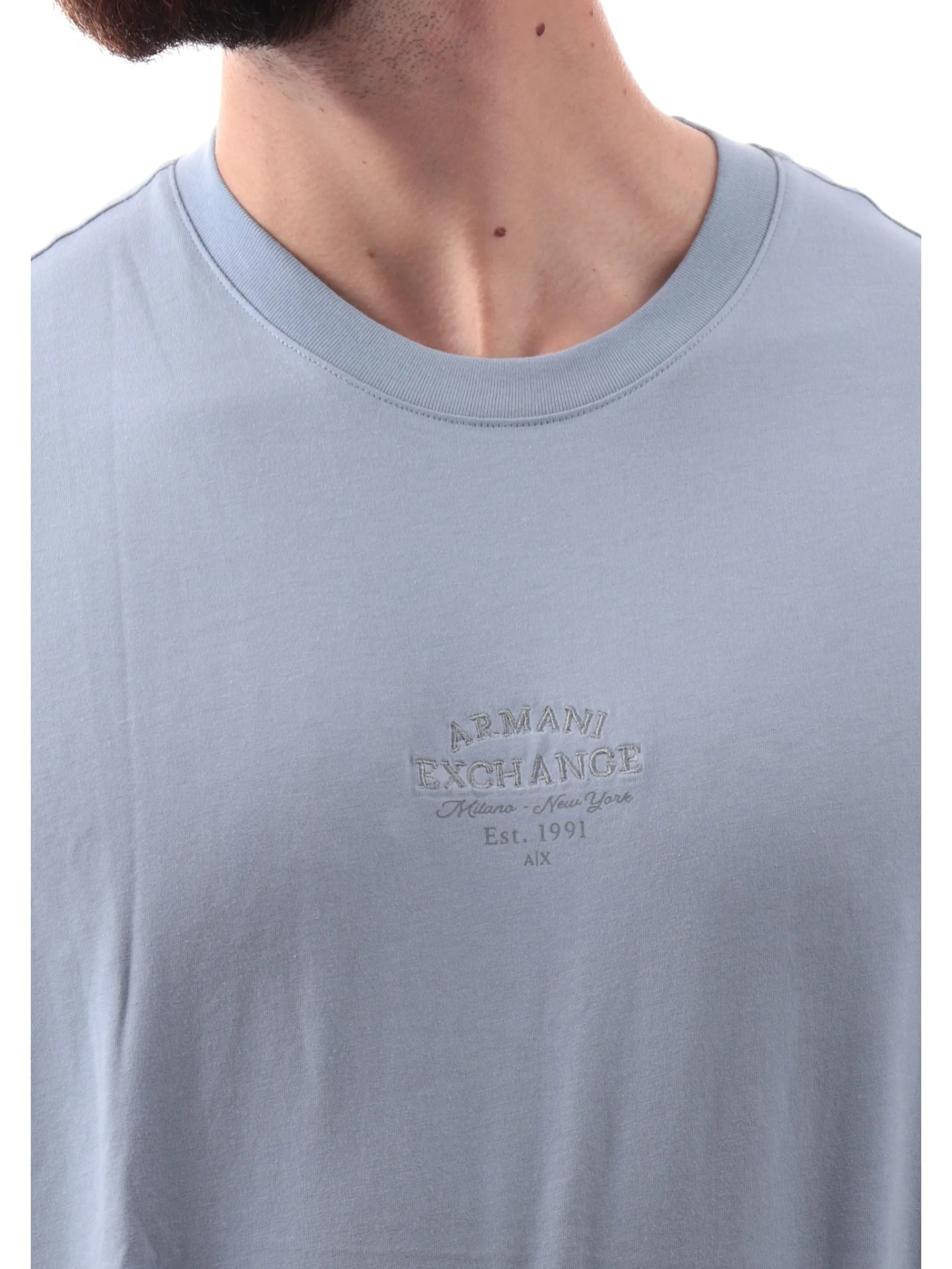ARMANI EXCHANGE T-Shirt*Maglia AX celeste da uomo logo Armani ricamato XM000761AF12308