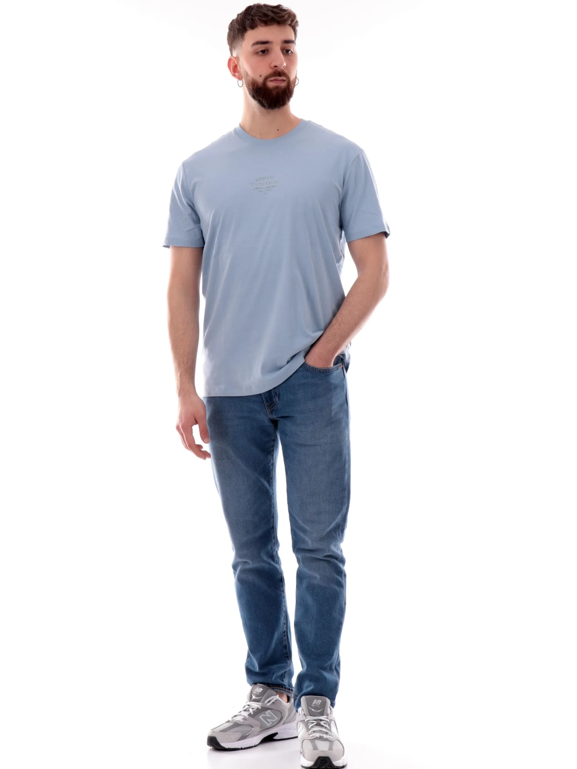 ARMANI EXCHANGE T-Shirt*Maglia AX celeste da uomo logo Armani ricamato XM000761AF12308