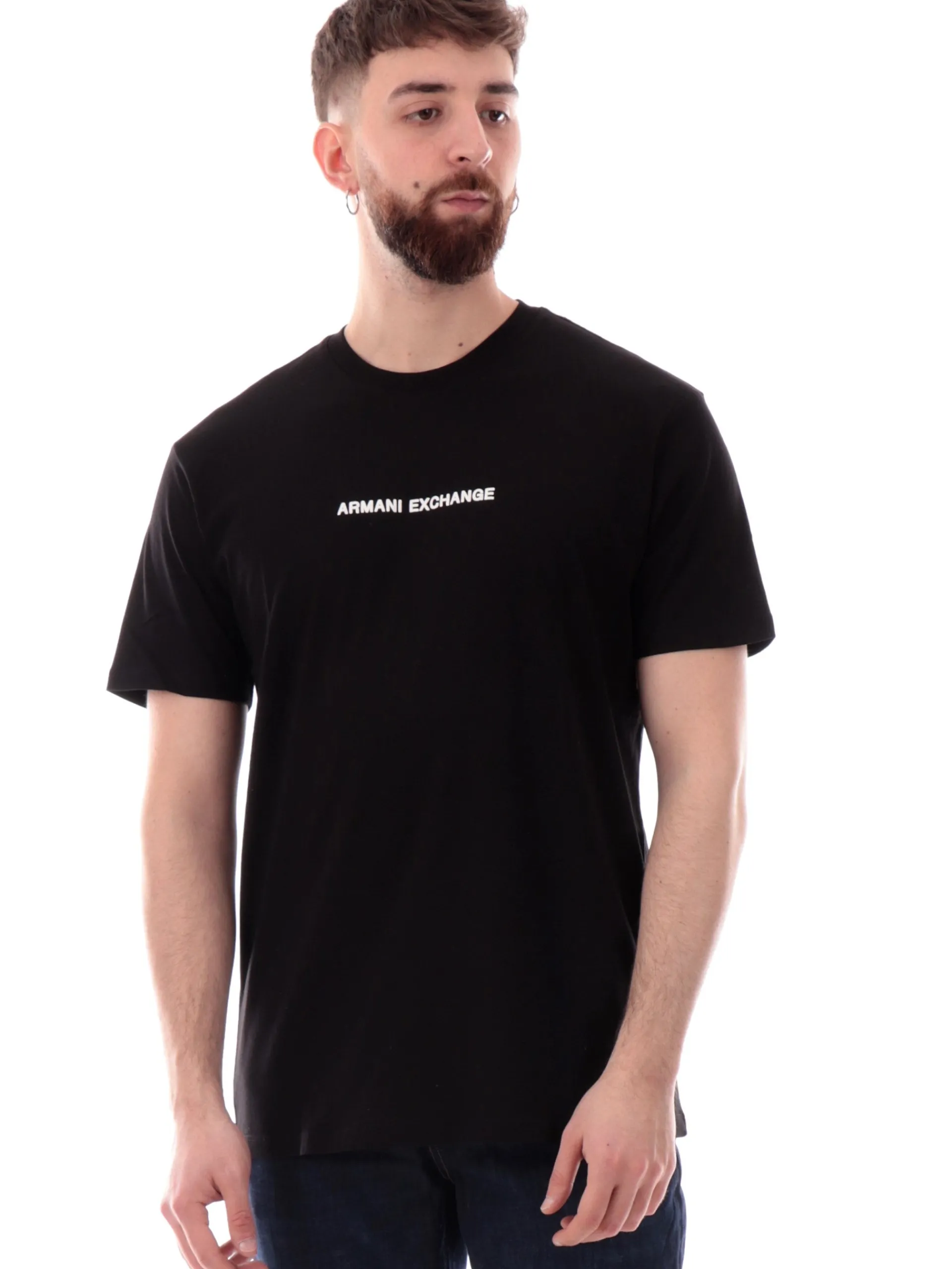 ARMANI EXCHANGE T-Shirt*Maglia AX nera da uomo patch Armani gommato XM000787AF12308